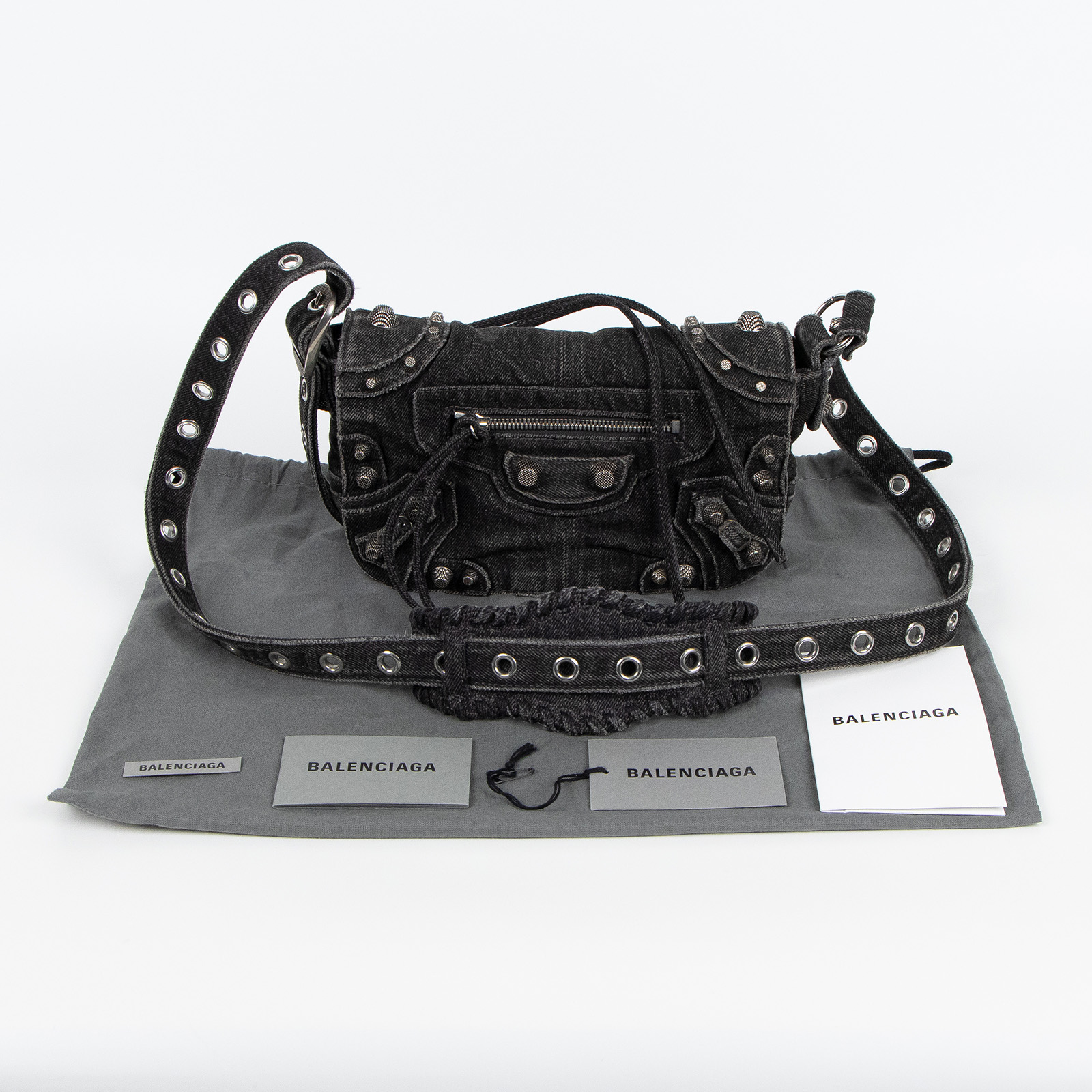 巴黎世家 BALENCIAGA Le cagole XS 翻蓋包  黑牛仔LE CAGOLE MEN XS 防塵袋