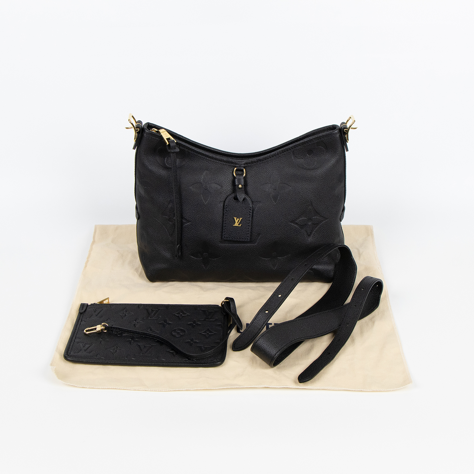 路易威登 LOUIS VUITTON CarryAll PM  黑色 牛皮 肩背包 M46288 晶片款 黑牛皮壓紋CARRYAll PM 防塵袋