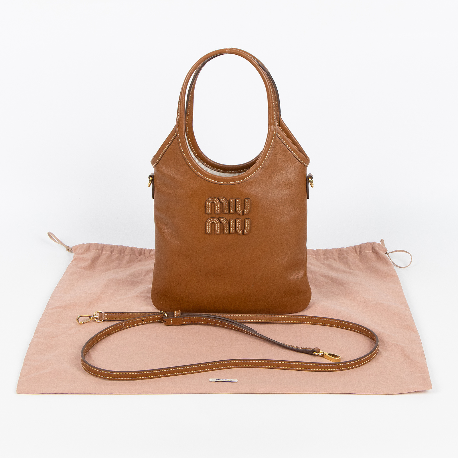 繆繆 MIU MIU Ivy 手提包 5BA281_2IEO 焦糖IVY 2WAY 防塵袋/背帶