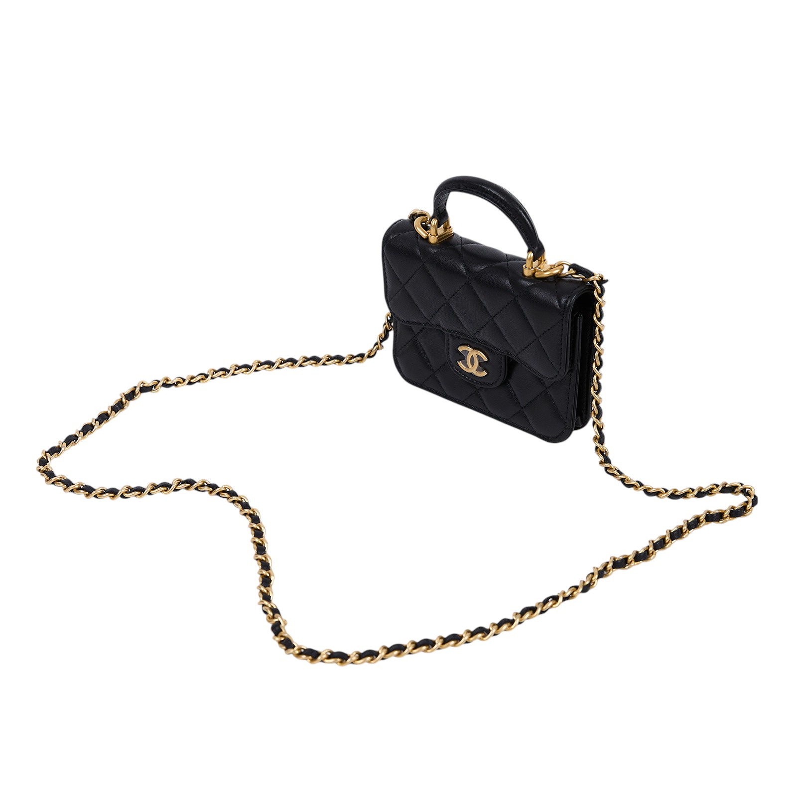 香奈兒 CHANEL 手提 肩背 口蓋包 迷你 AP2200 B05810 30開黑羊金手提MINI 2WAY 原廠盒子/防塵袋/保證卡/購買證明