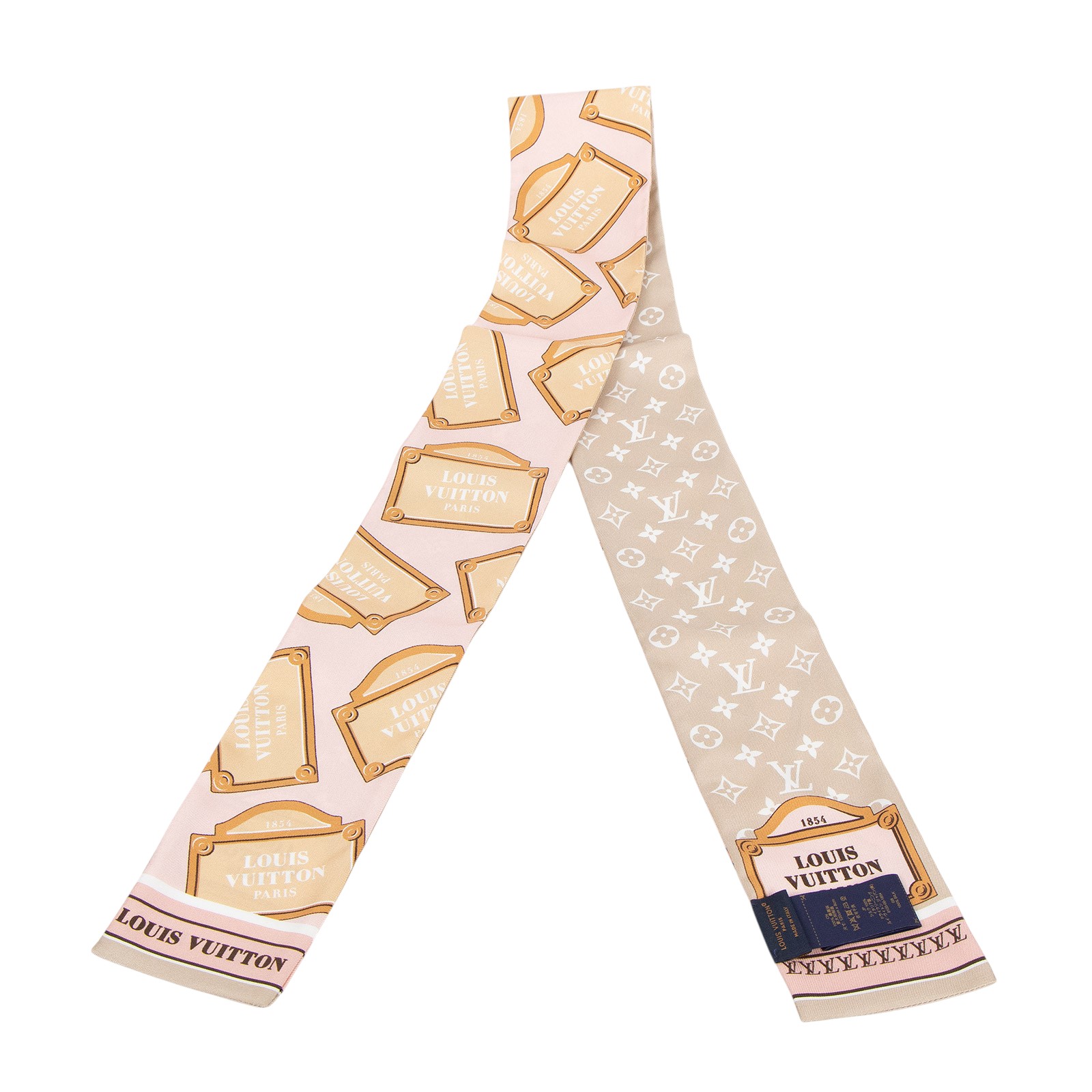 路易威登 LOUIS VUITTON Monopaname 老花 絲巾 髮帶 圍巾 綁帶 M79302 粉灰原花TWILLY 原廠盒子