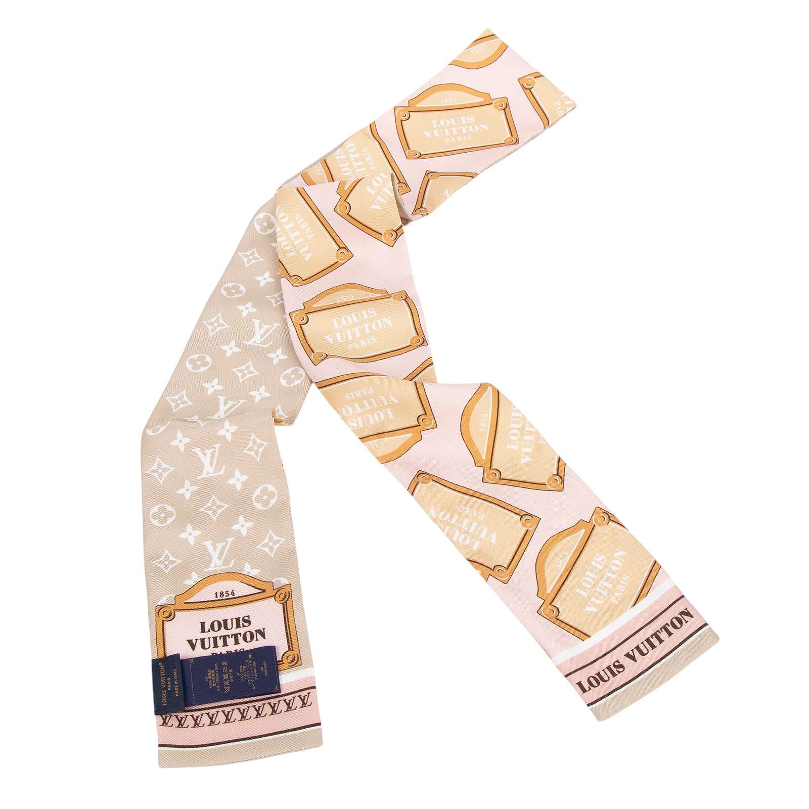 路易威登 LOUIS VUITTON Monopaname 老花 絲巾 髮帶 圍巾 綁帶 M79302 粉灰原花TWILLY 原廠盒子