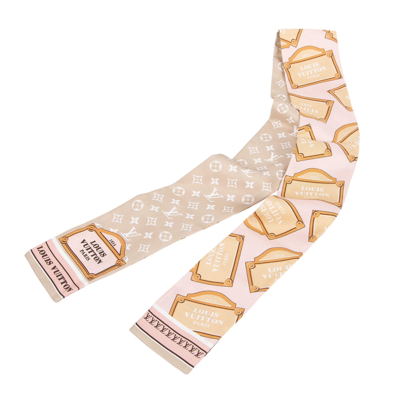 路易威登 LOUIS VUITTON Monopaname 老花 絲巾 髮帶 圍巾 綁帶 M79302 粉灰原花TWILLY 原廠盒子