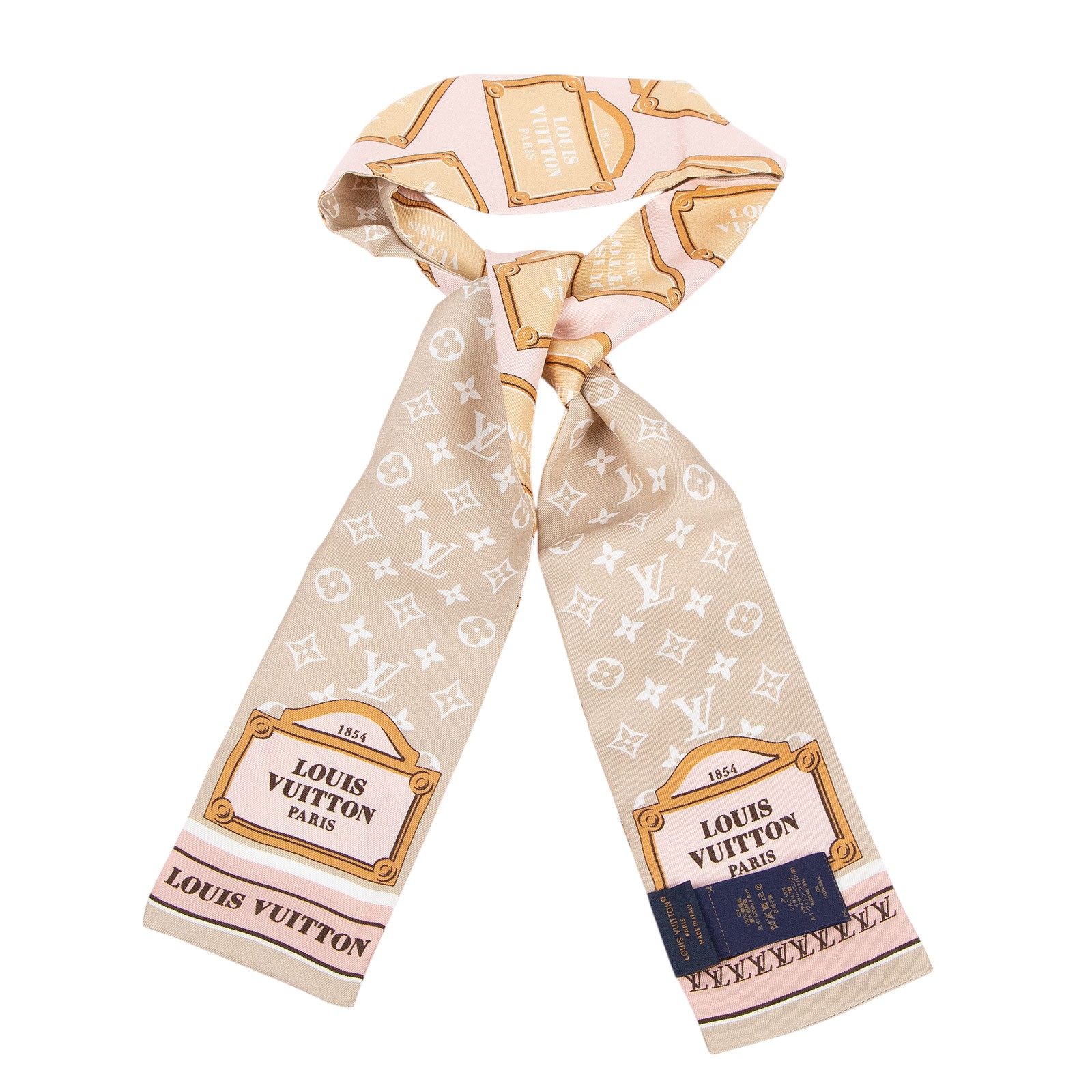 路易威登 LOUIS VUITTON Monopaname 老花 絲巾 髮帶 圍巾 綁帶 M79302 粉灰原花TWILLY 原廠盒子