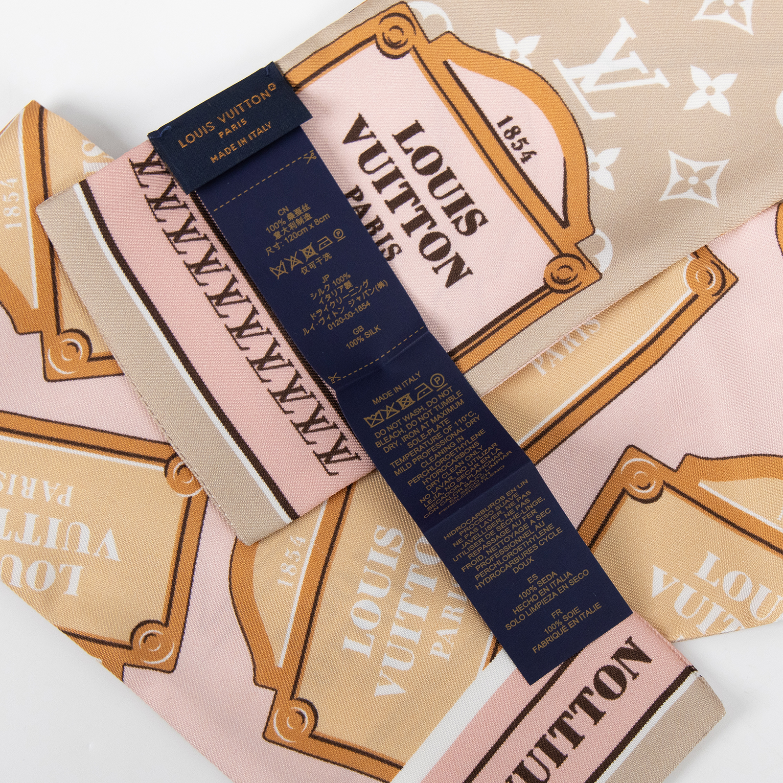 路易威登 LOUIS VUITTON Monopaname 老花 絲巾 髮帶 圍巾 綁帶 M79302 粉灰原花TWILLY 原廠盒子