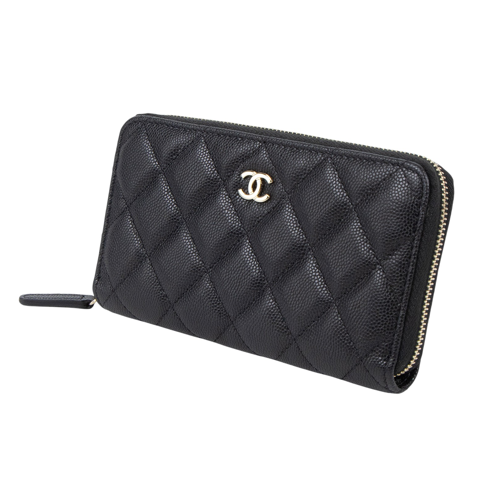 香奈兒 CHANEL 拉鍊錢包 長夾   26開黑荔枝中夾 原廠盒子/防塵袋