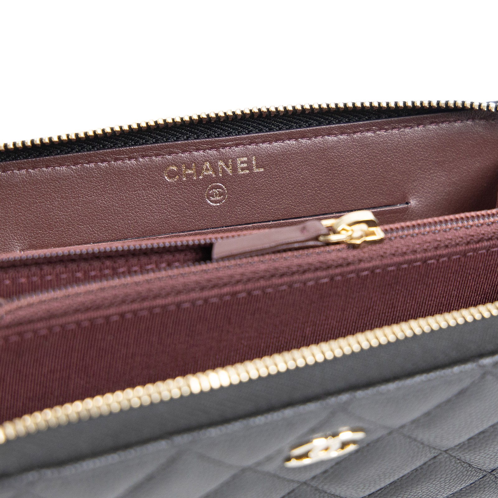 香奈兒 CHANEL 拉鍊錢包 長夾   26開黑荔枝中夾 原廠盒子/防塵袋