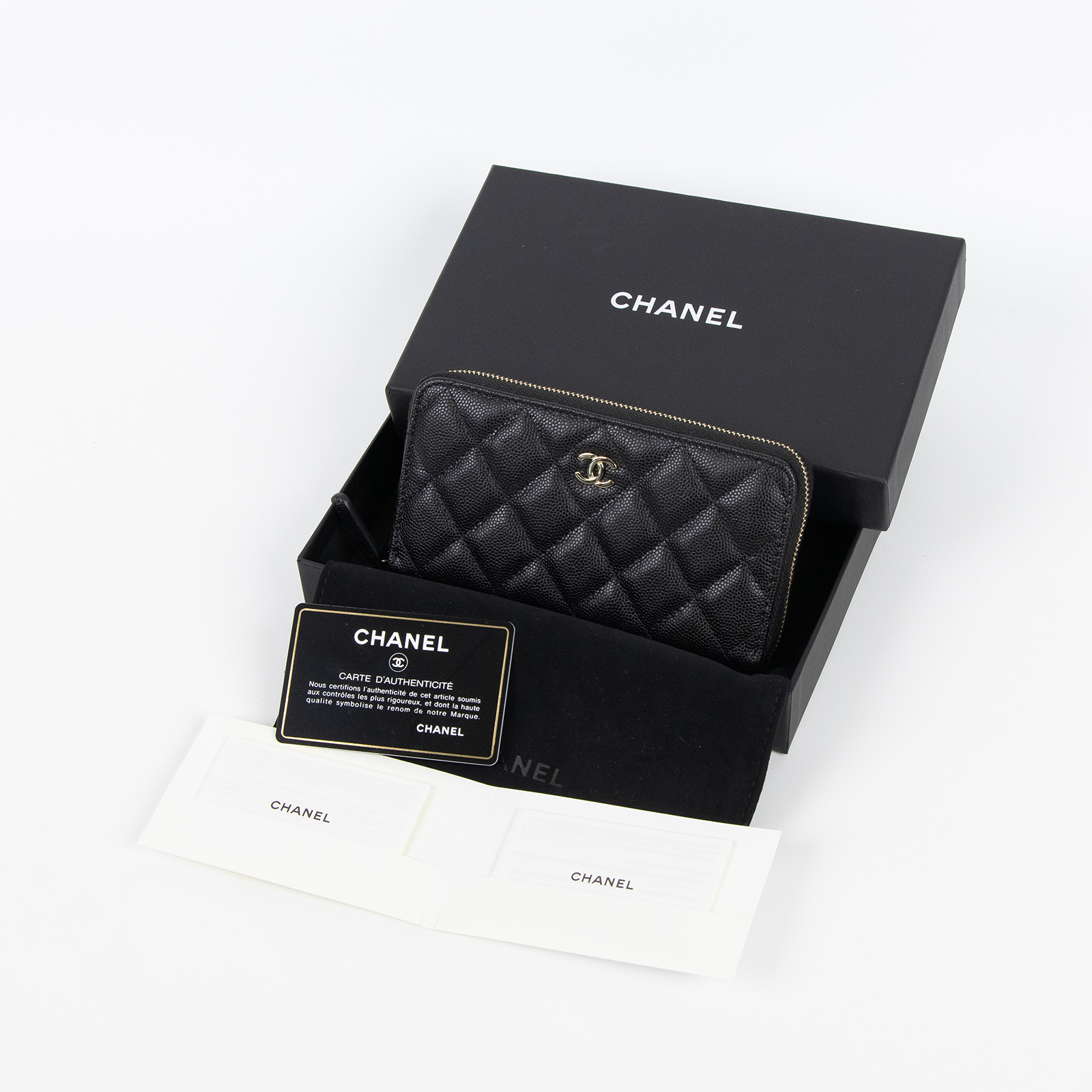 香奈兒 CHANEL 拉鍊錢包 長夾   26開黑荔枝中夾 原廠盒子/防塵袋