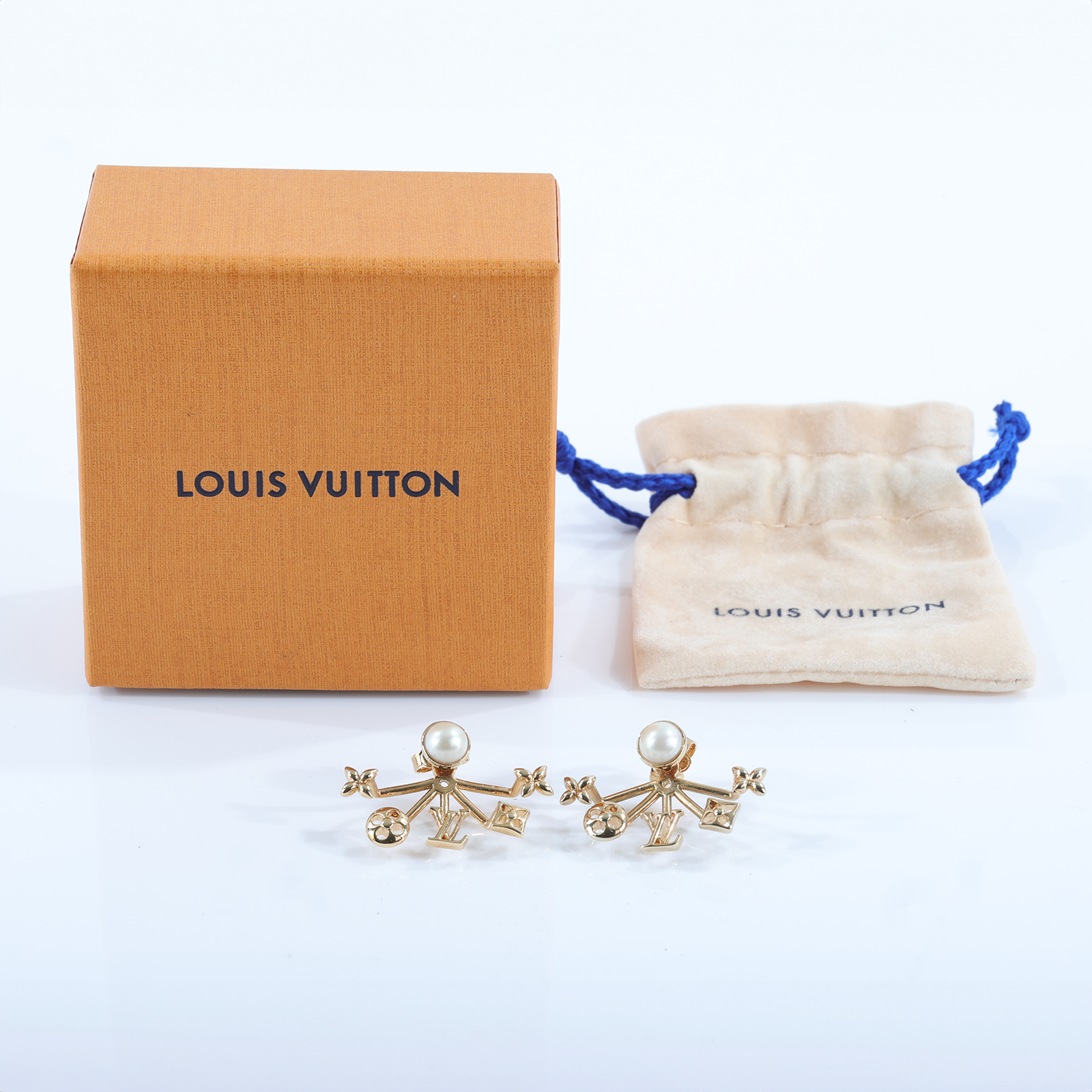 路易威登 LOUIS VUITTON 珍珠Pierce 耳環 M00601 金珍珠Pierce Cruiser 耳環 原廠盒子/防塵袋