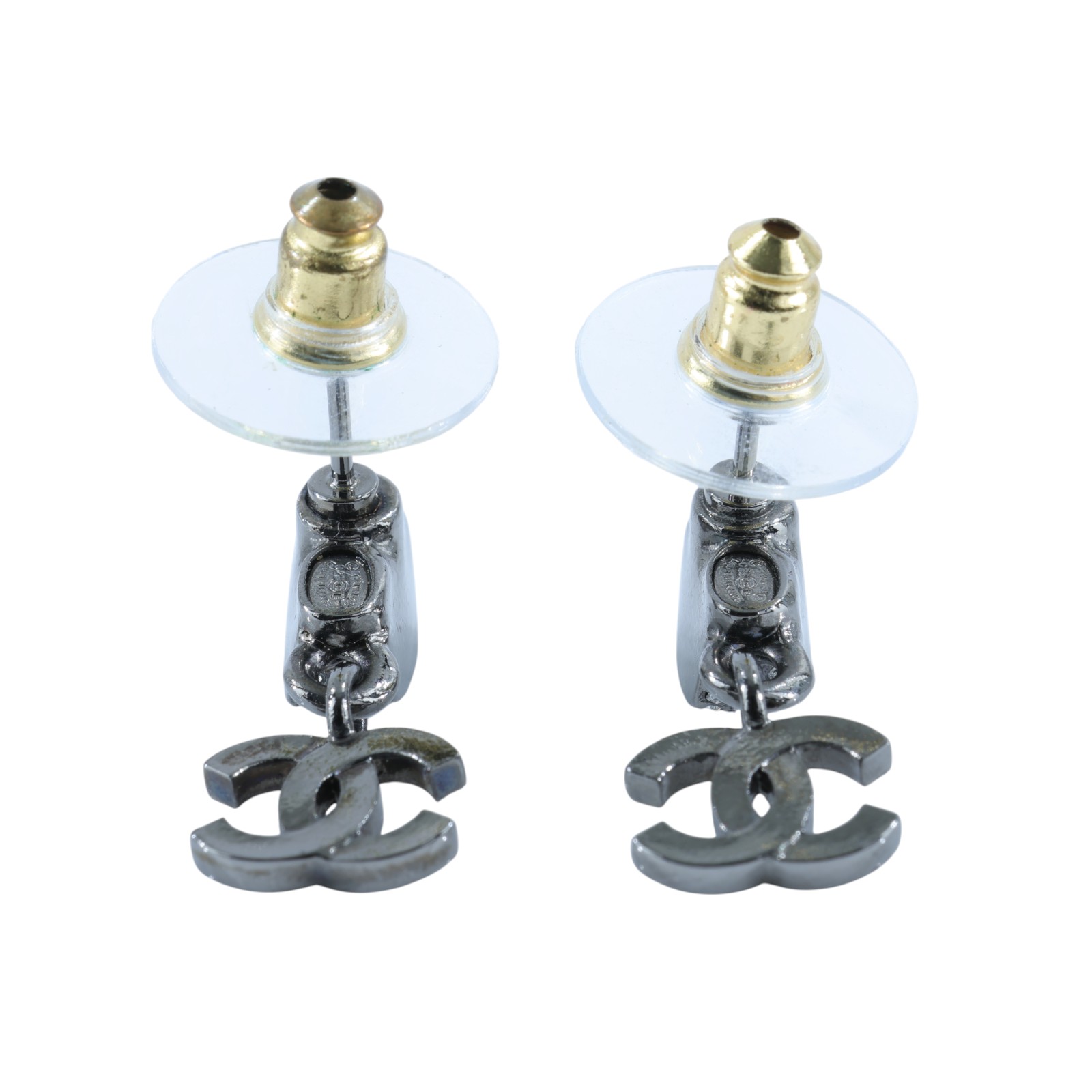 香奈兒 CHANEL CC 耳環 C25 B 鍍黑拚粉鑲水鑽耳環 原廠盒子