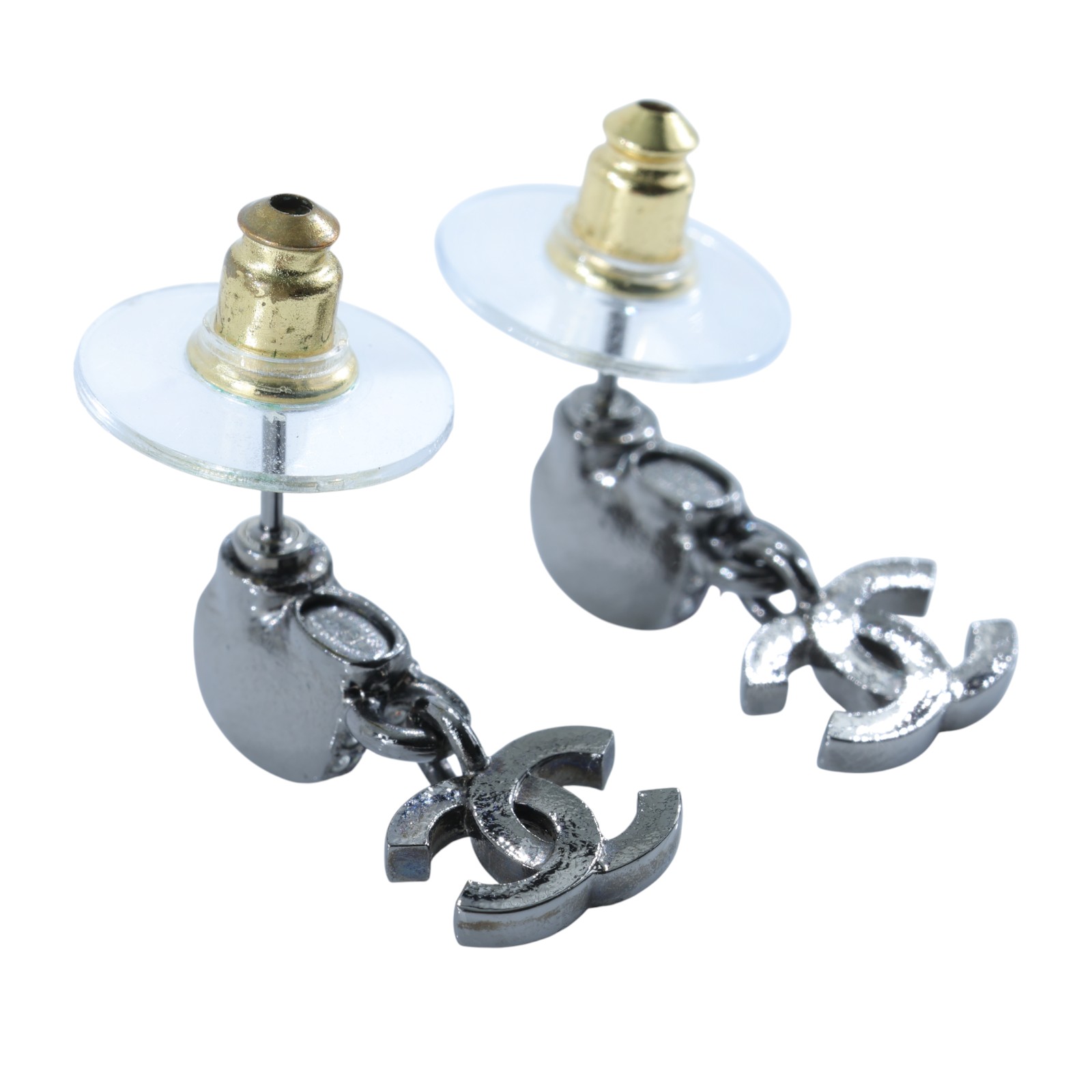 香奈兒 CHANEL CC 耳環 C25 B 鍍黑拚粉鑲水鑽耳環 原廠盒子