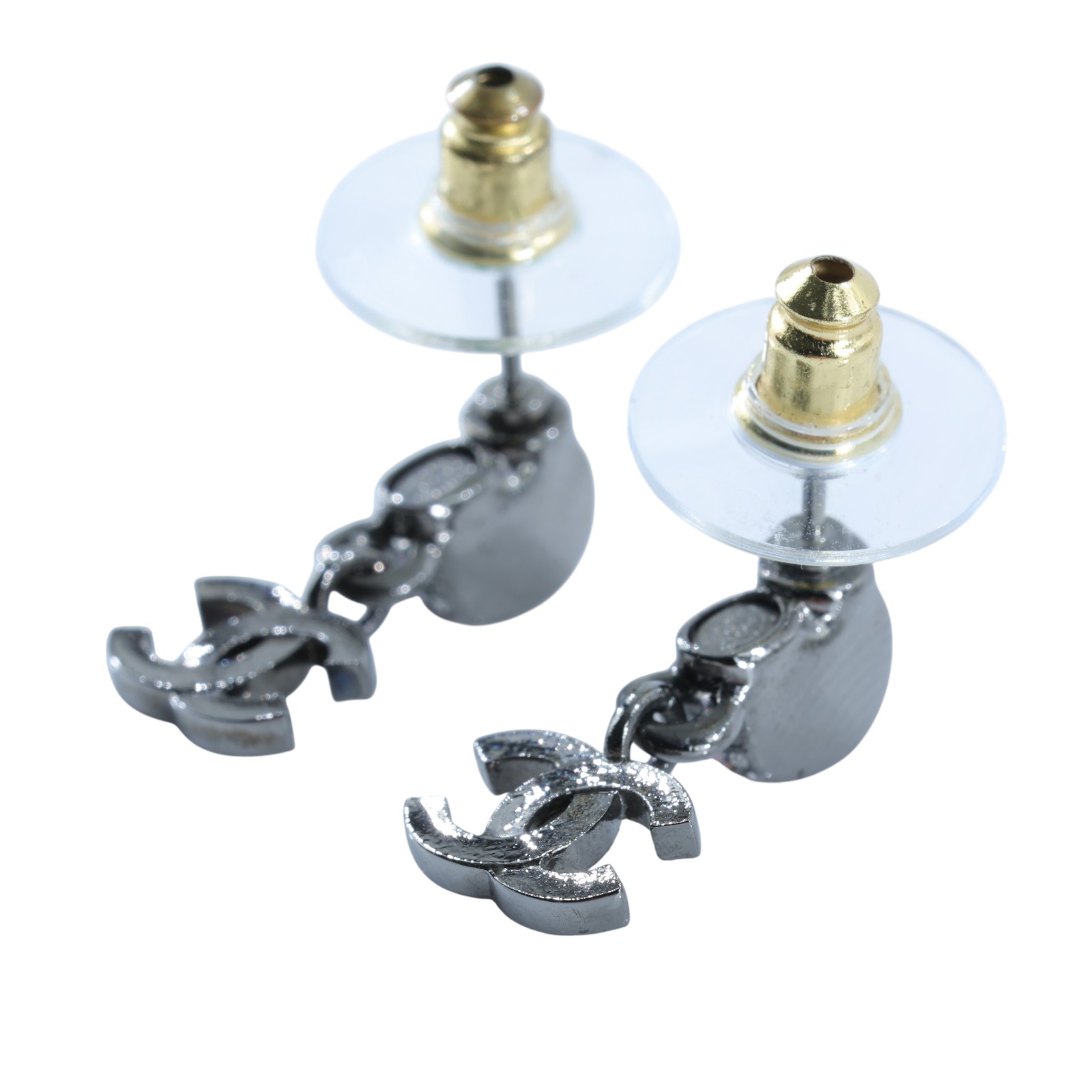 香奈兒 CHANEL CC 耳環 C25 B 鍍黑拚粉鑲水鑽耳環 原廠盒子