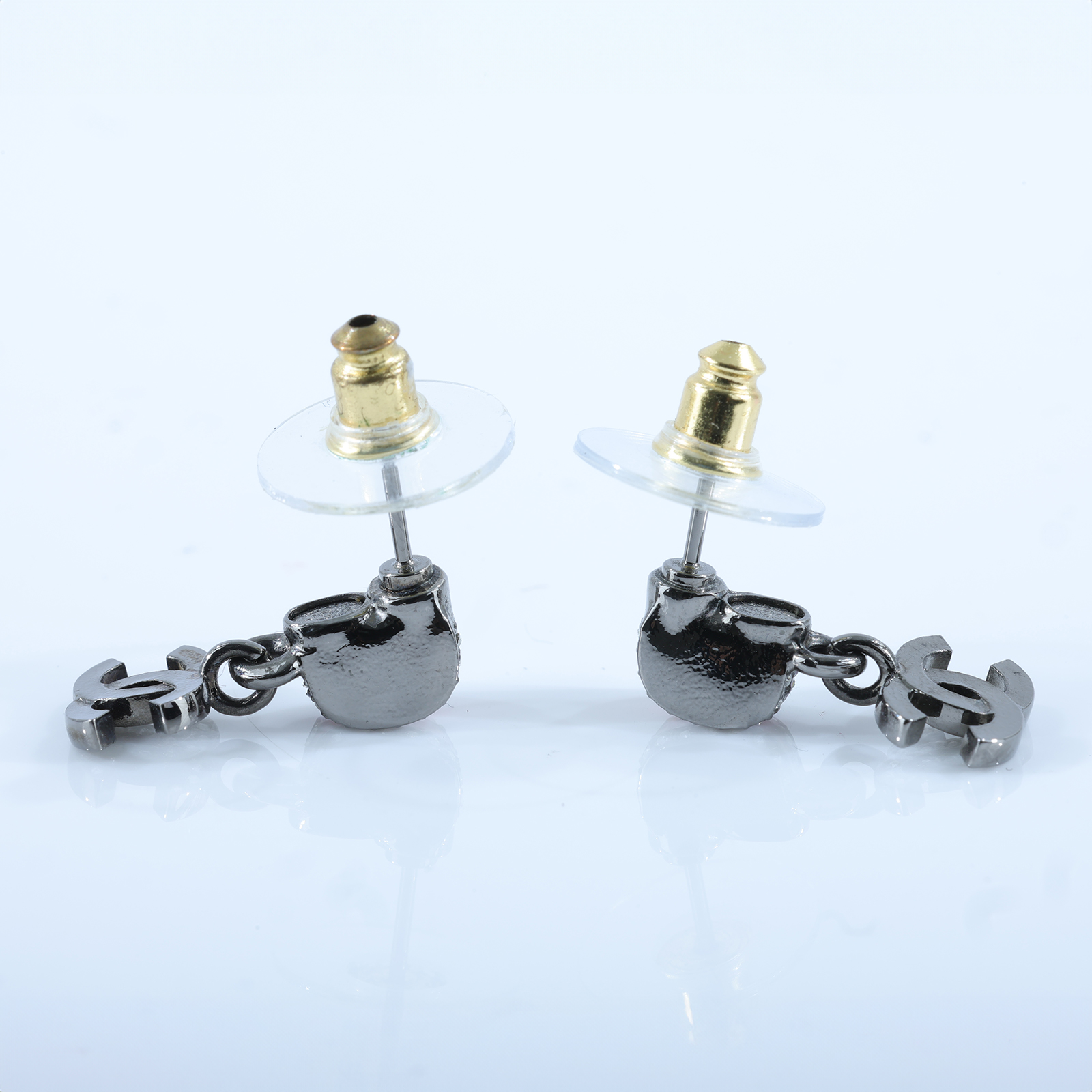 香奈兒 CHANEL CC 耳環 C25 B 鍍黑拚粉鑲水鑽耳環 原廠盒子