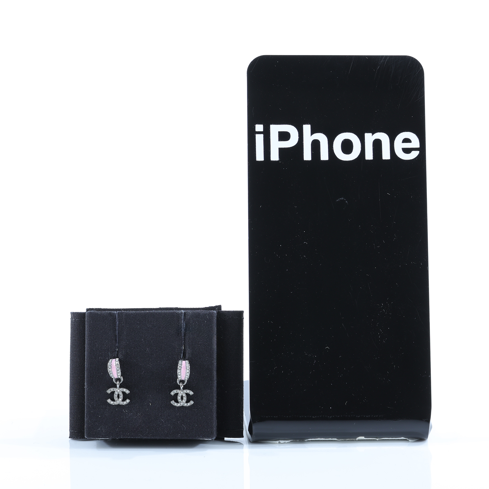 香奈兒 CHANEL CC 耳環 C25 B 鍍黑拚粉鑲水鑽耳環 原廠盒子