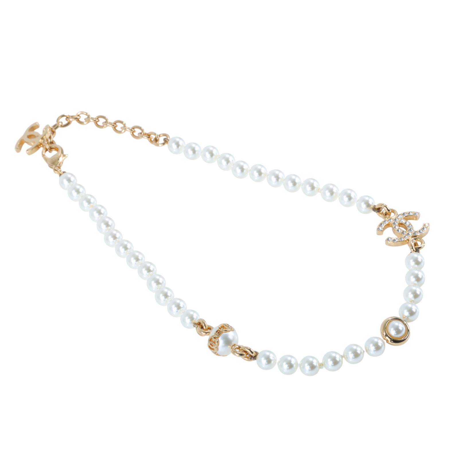 香奈兒 CHANEL CC 項鍊 ABC088 B14702B23K/ABC088B14702NS709 金珍珠水鑽雙C項鍊 購買證明