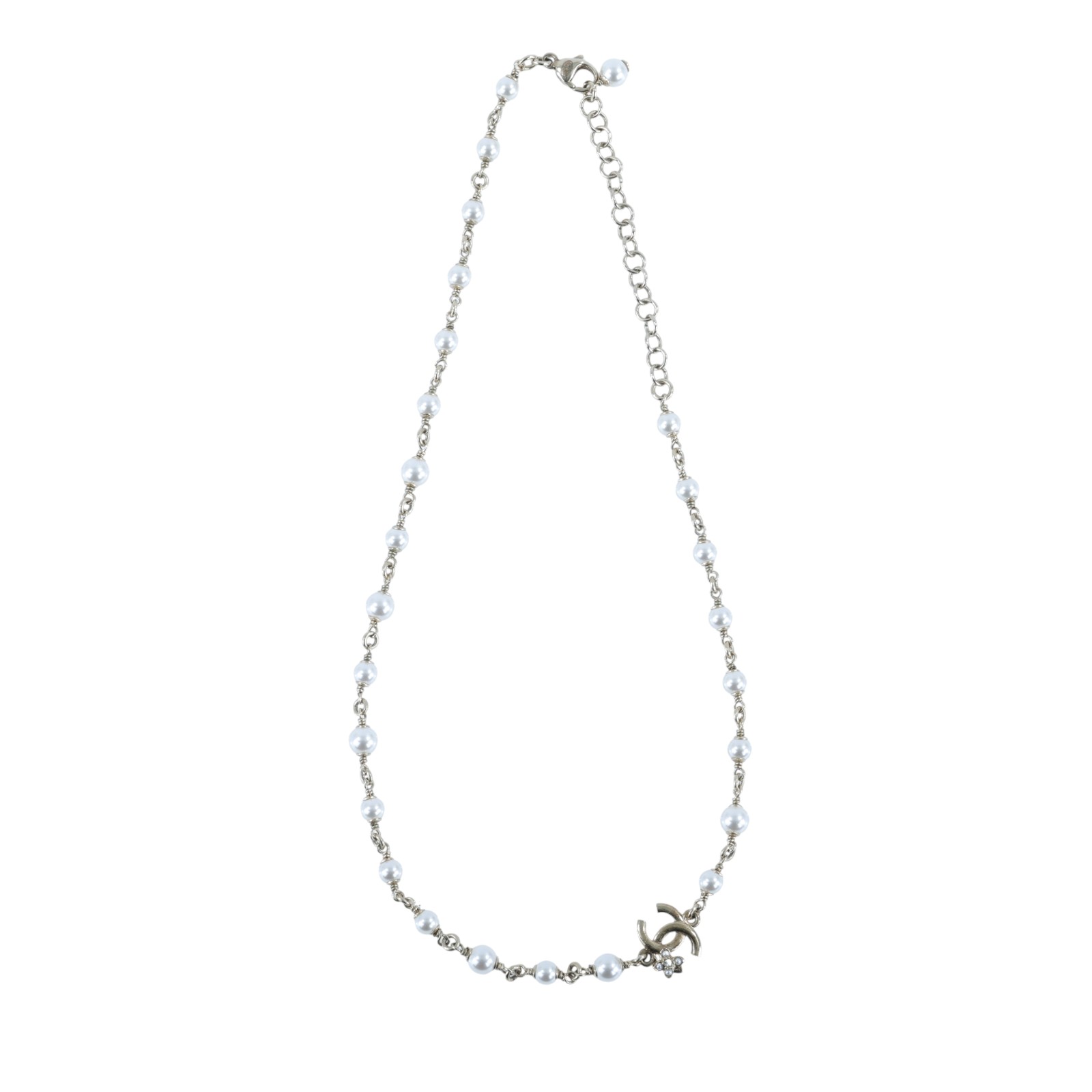 香奈兒 CHANEL CC 珍珠 長項鍊 C23 K 淡金雙C花珍珠項鍊 原廠盒子