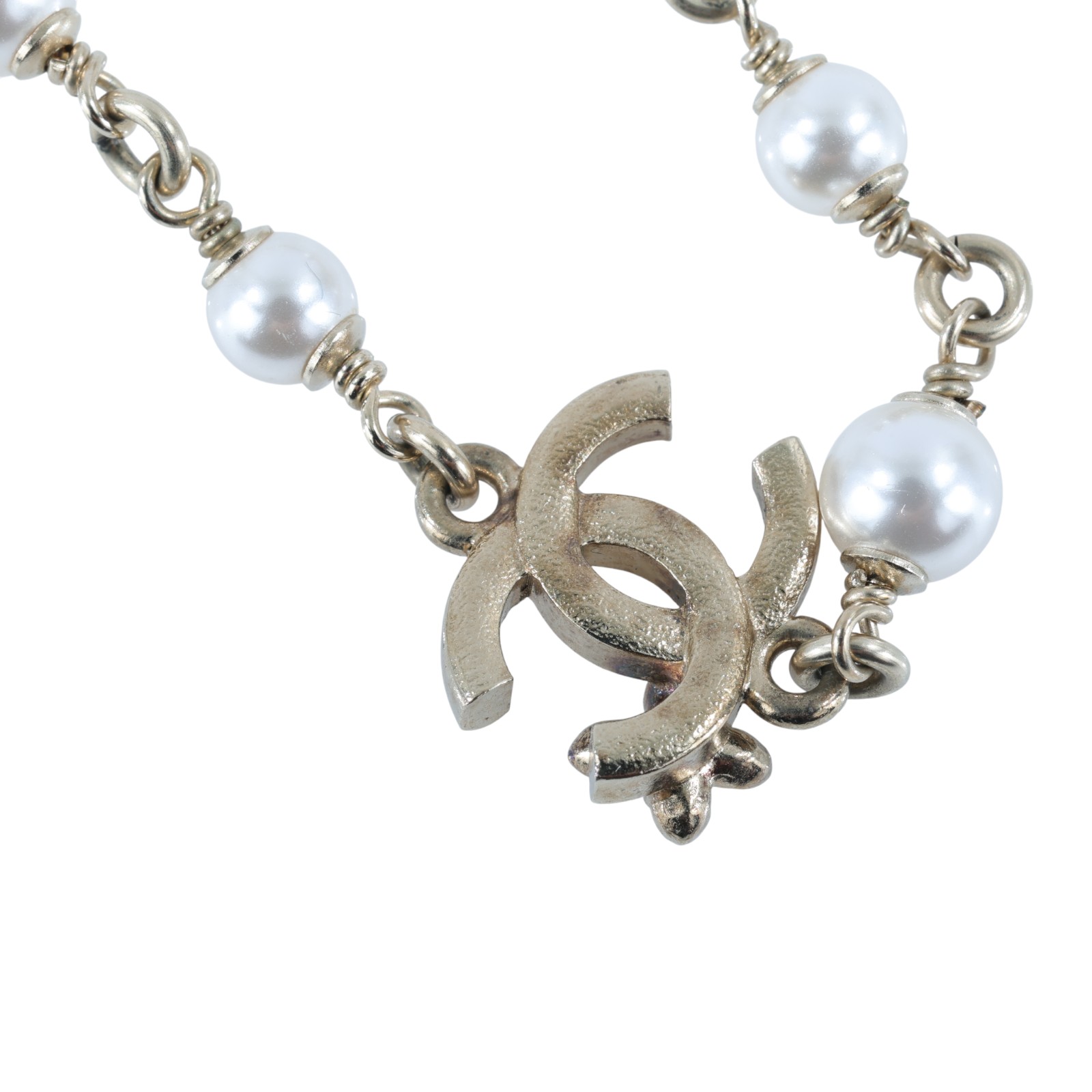 香奈兒 CHANEL CC 珍珠 長項鍊 C23 K 淡金雙C花珍珠項鍊 原廠盒子