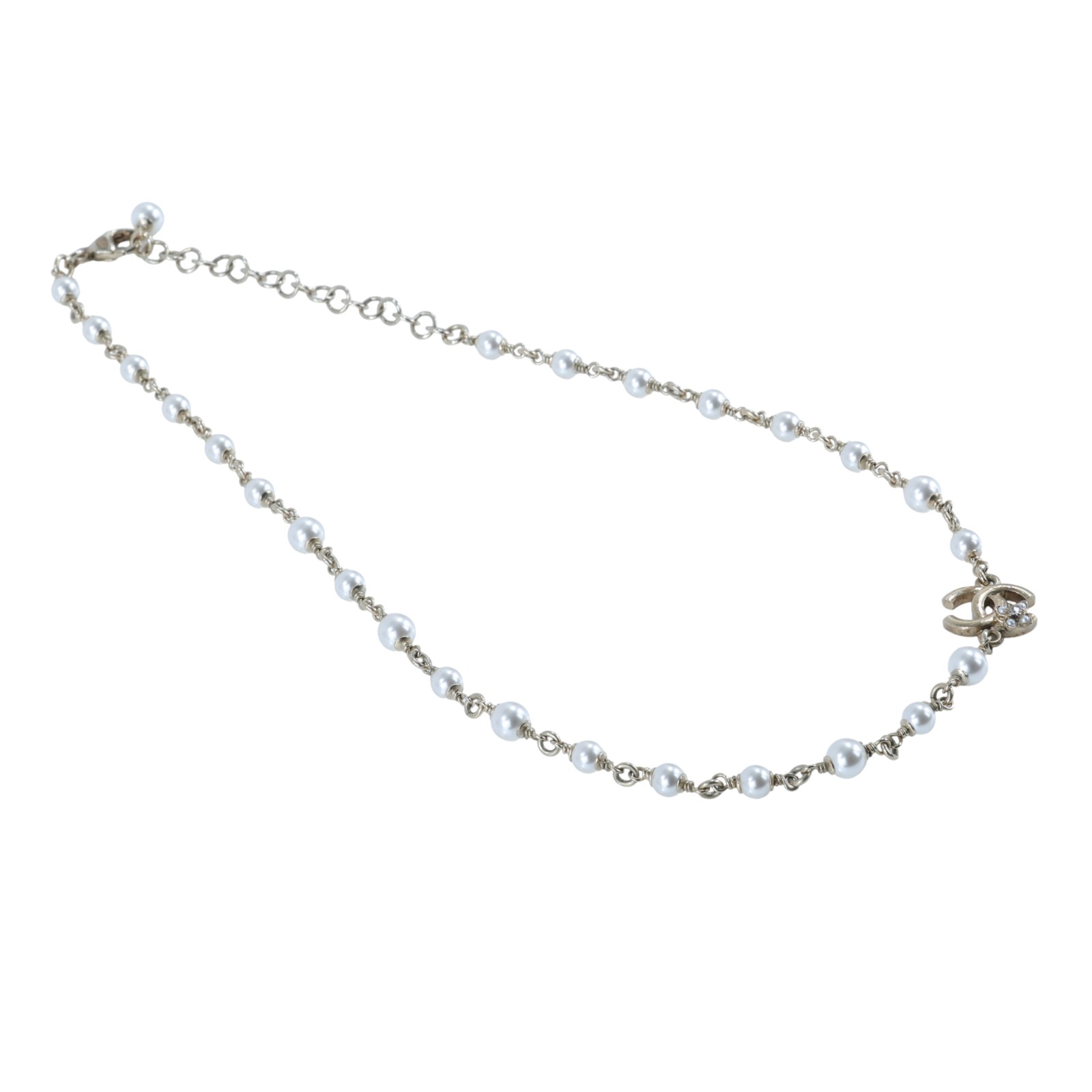 香奈兒 CHANEL CC 珍珠 長項鍊 C23 K 淡金雙C花珍珠項鍊 原廠盒子