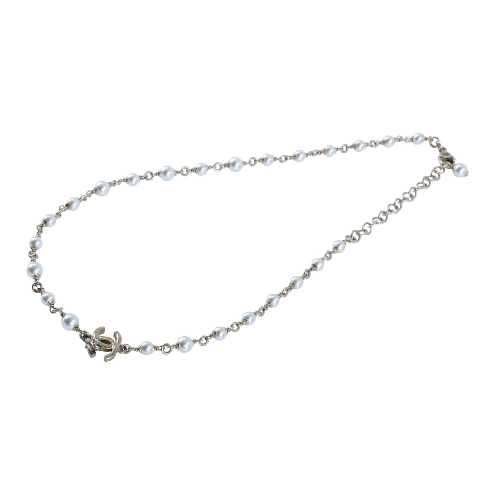 香奈兒 CHANEL CC 珍珠 長項鍊 C23 K 淡金雙C花珍珠項鍊 原廠盒子