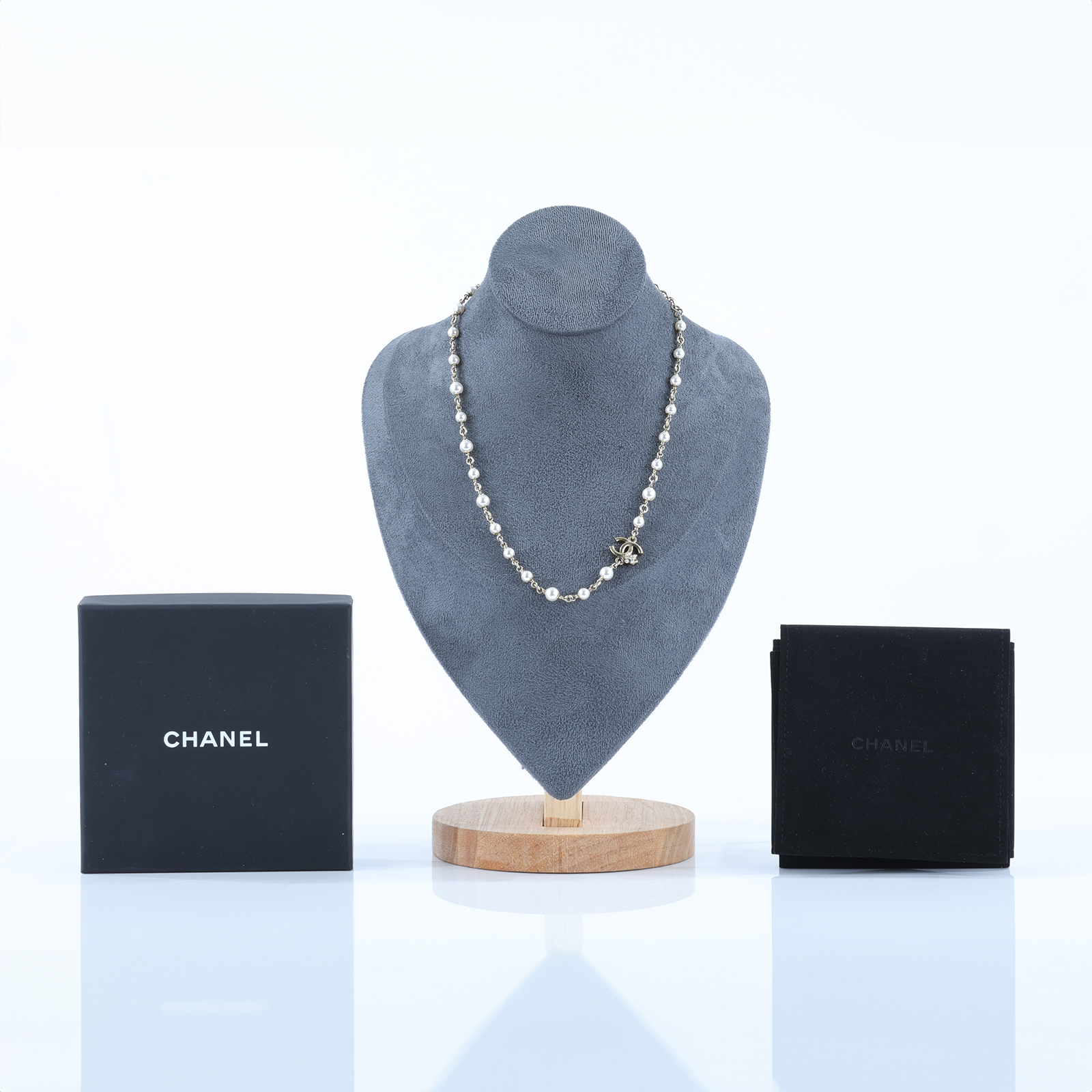 香奈兒 CHANEL CC 珍珠 長項鍊 C23 K 淡金雙C花珍珠項鍊 原廠盒子