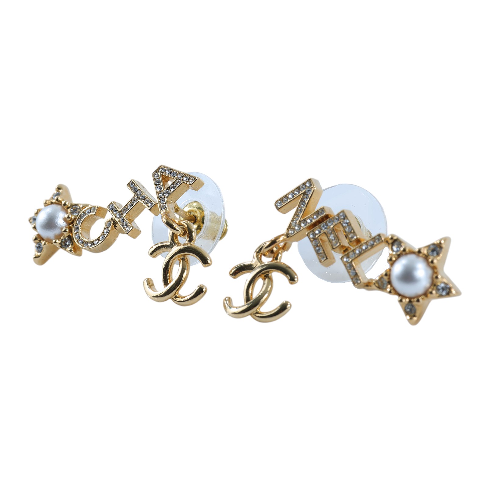 香奈兒 CHANEL 雙C logo 水鑽 星星 耳環 B25 P 淡金雙C粉水鑽星星耳環 原廠盒子