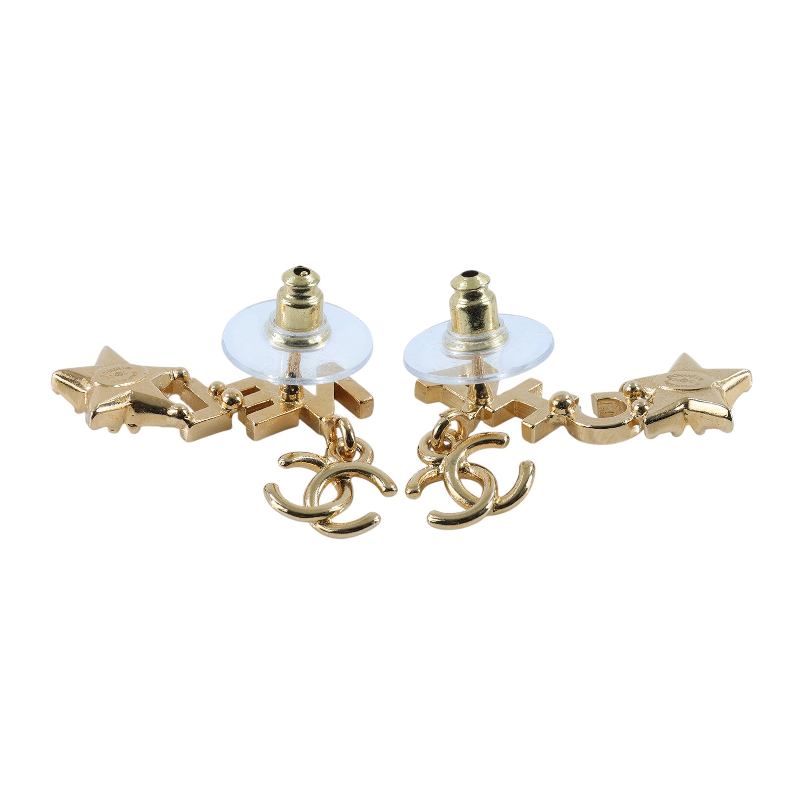 香奈兒 CHANEL 雙C logo 水鑽 星星 耳環 B25 P 淡金雙C粉水鑽星星耳環 原廠盒子