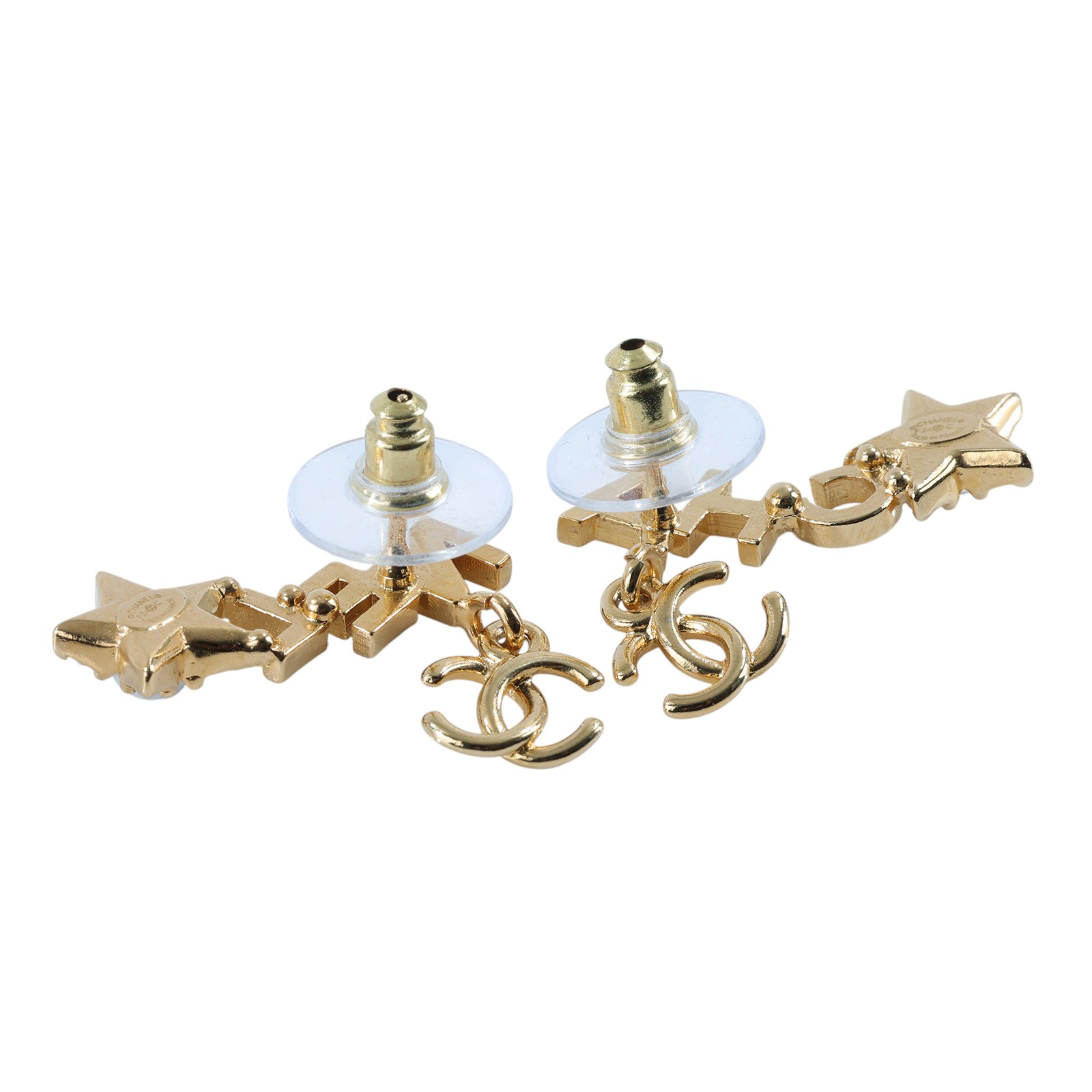 香奈兒 CHANEL 雙C logo 水鑽 星星 耳環 B25 P 淡金雙C粉水鑽星星耳環 原廠盒子