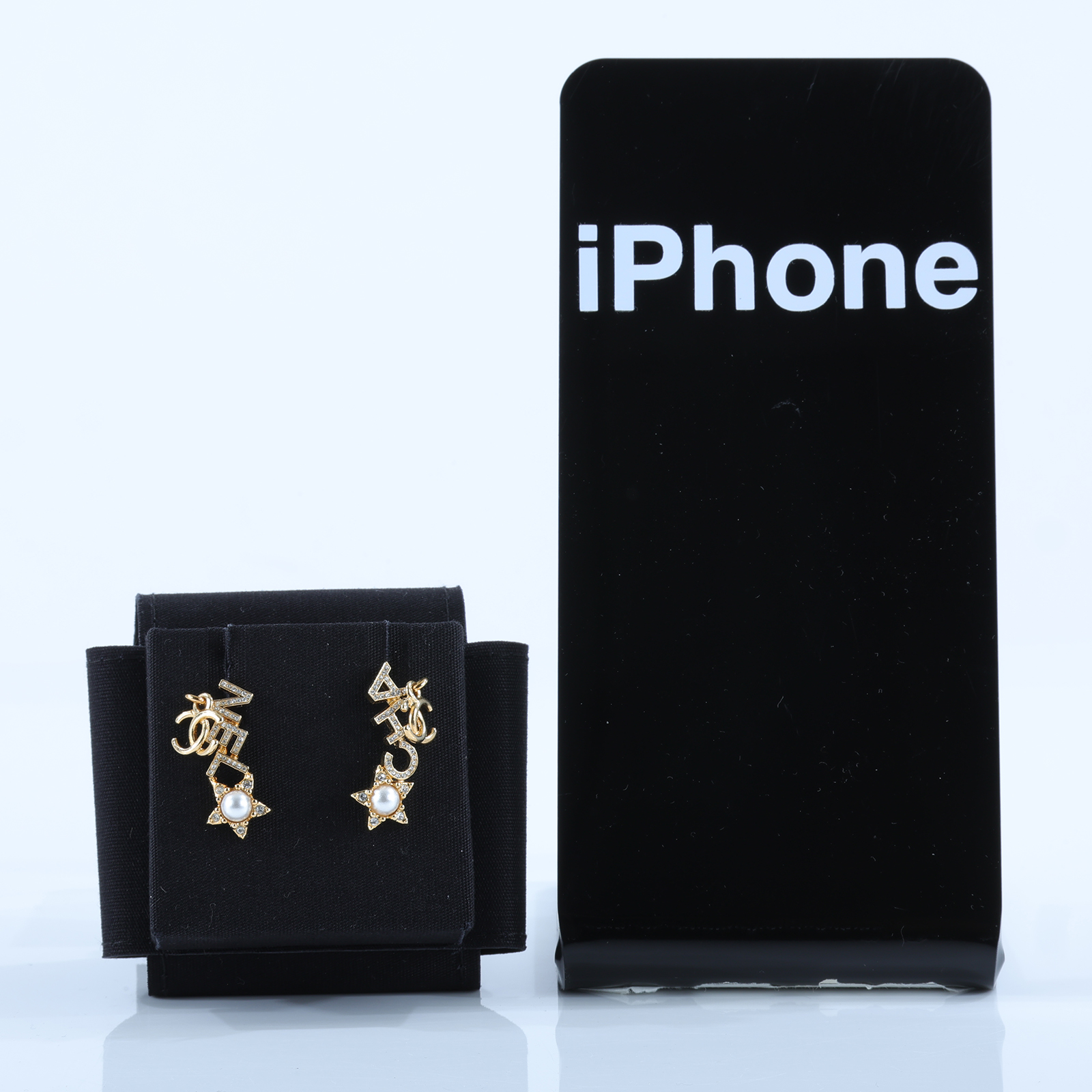 香奈兒 CHANEL 雙C logo 水鑽 星星 耳環 B25 P 淡金雙C粉水鑽星星耳環 原廠盒子