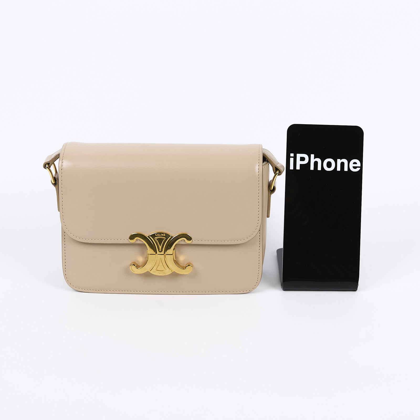 思琳 CELINE 亮面牛皮革 Teen Triomphe 凱旋門 肩背包 188423BF4 燕麥TEEN凱旋門肩背包 防塵袋