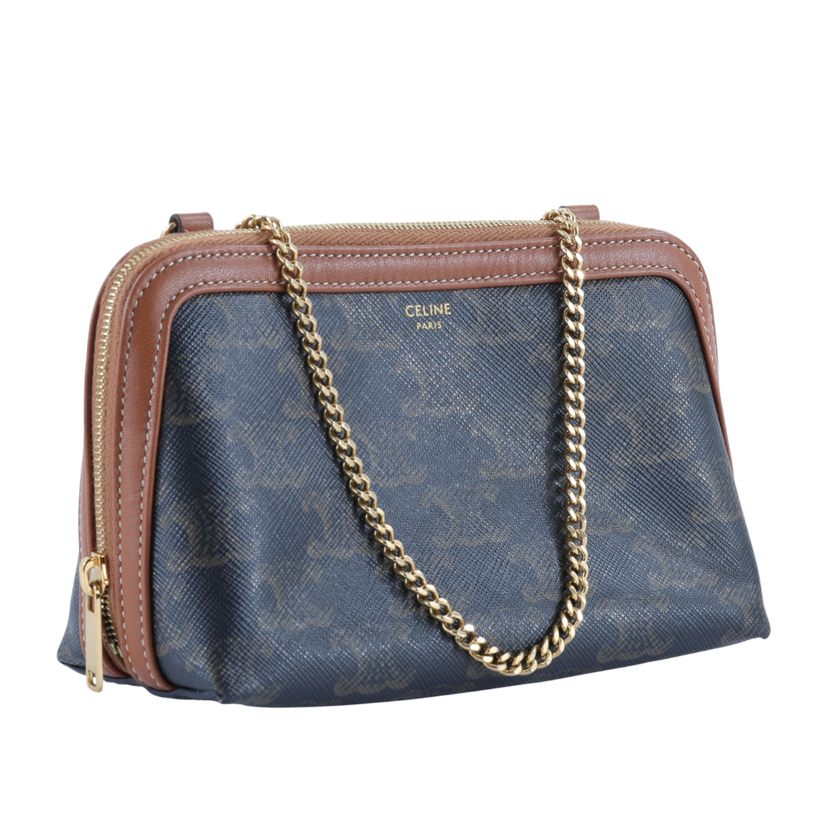 思琳 CELINE 標誌印花飾鍊 手提包 10E382CBX 原花TRIOMPHE黃褐色貝殼包 防塵袋