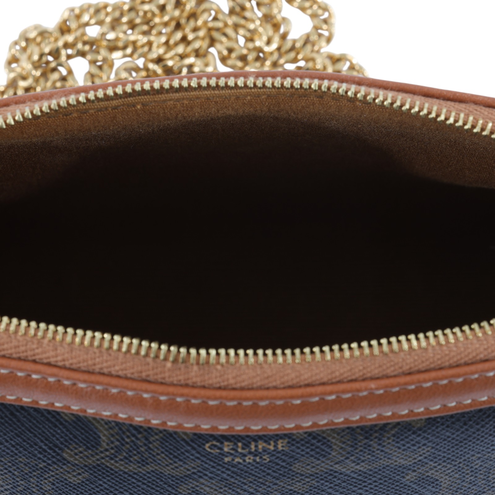 思琳 CELINE 標誌印花飾鍊 手提包 10E382CBX 原花TRIOMPHE黃褐色貝殼包 防塵袋