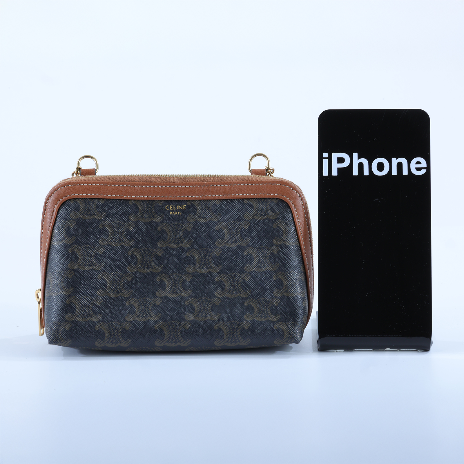 思琳 CELINE 標誌印花飾鍊 手提包 10E382CBX 原花TRIOMPHE黃褐色貝殼包 防塵袋