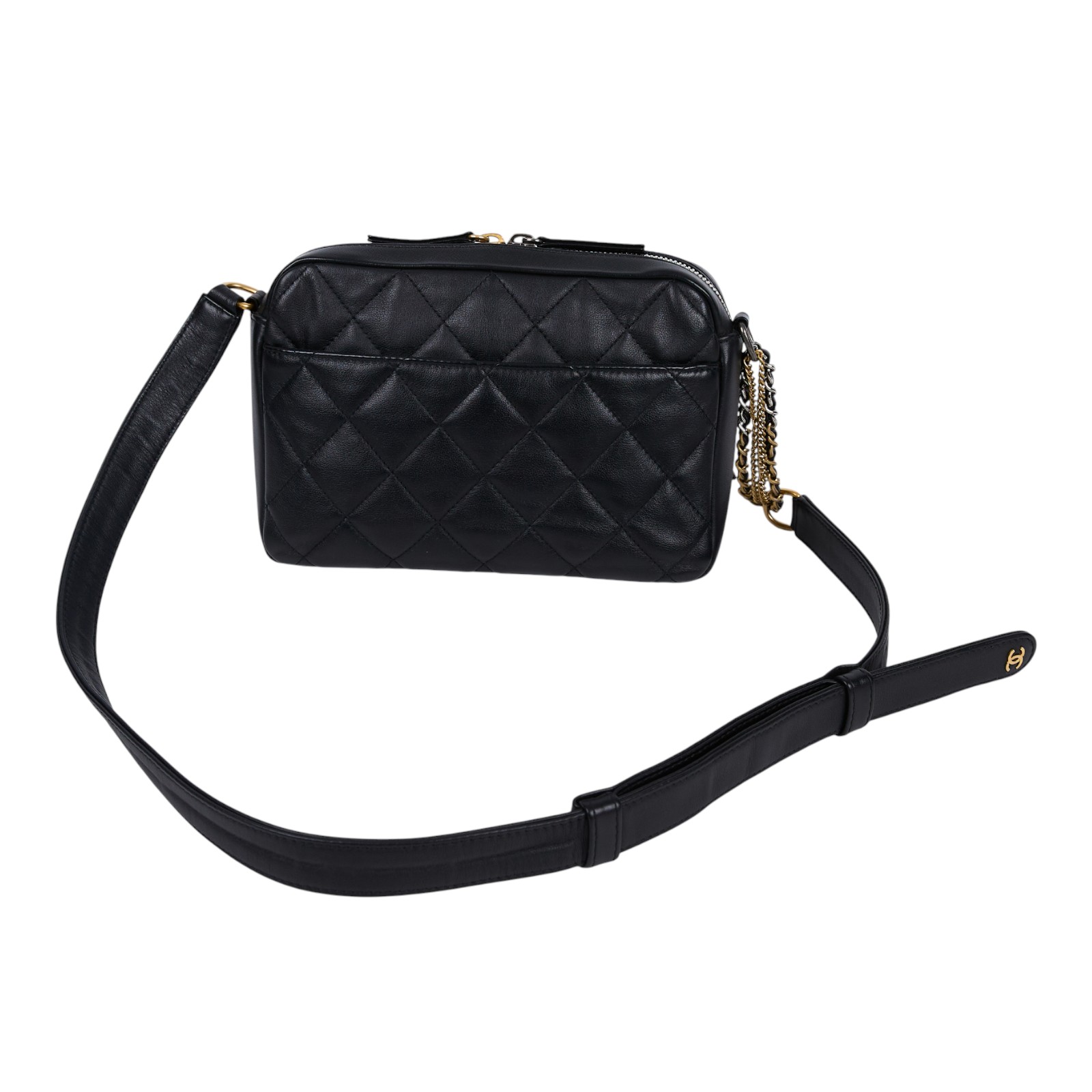 香奈兒 CHANEL 雙口袋 相機包 拉鍊 斜背包 AS2923 晶片款 黑羊炸藥包 原廠盒子/防塵袋