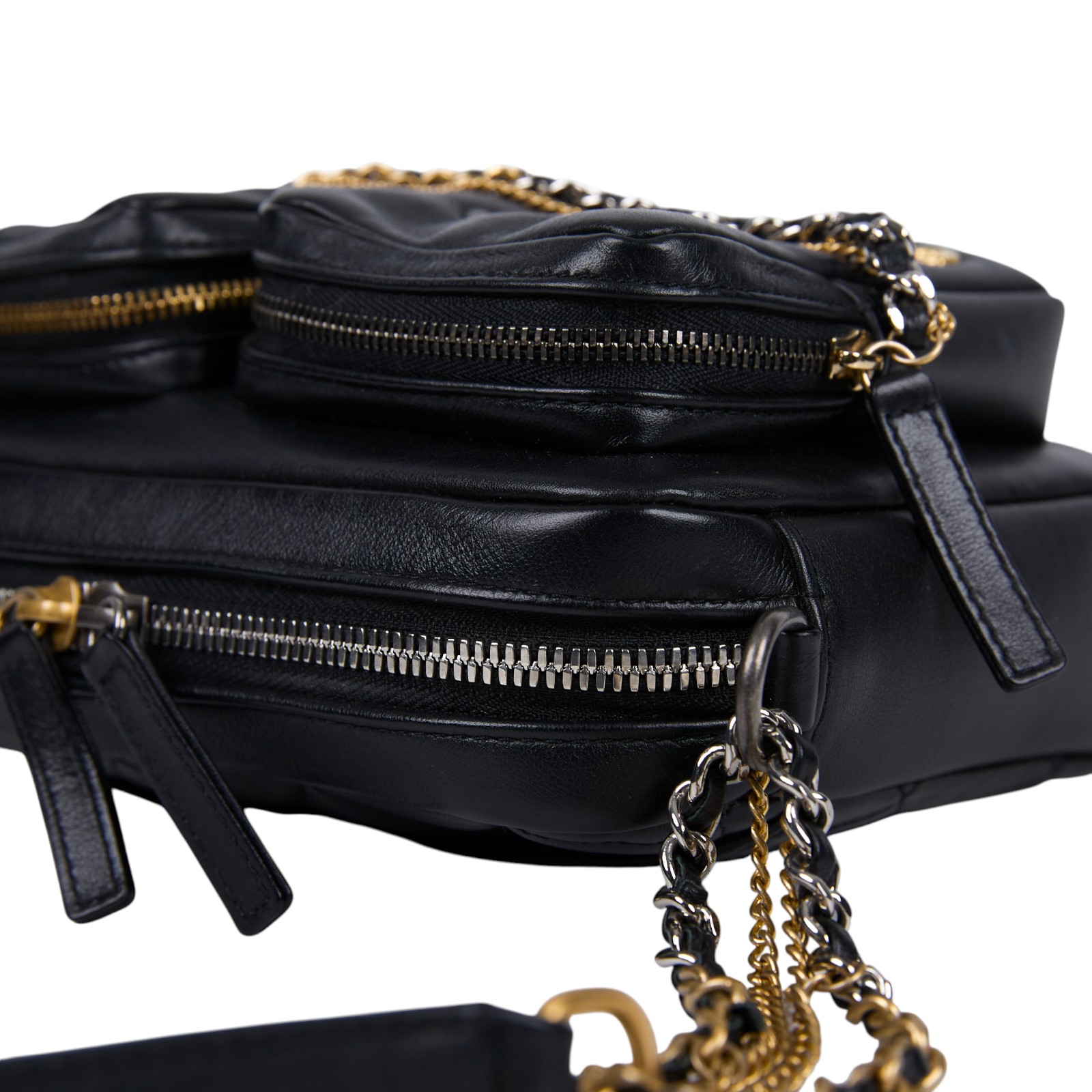 香奈兒 CHANEL 雙口袋 相機包 拉鍊 斜背包 AS2923 晶片款 黑羊炸藥包 原廠盒子/防塵袋