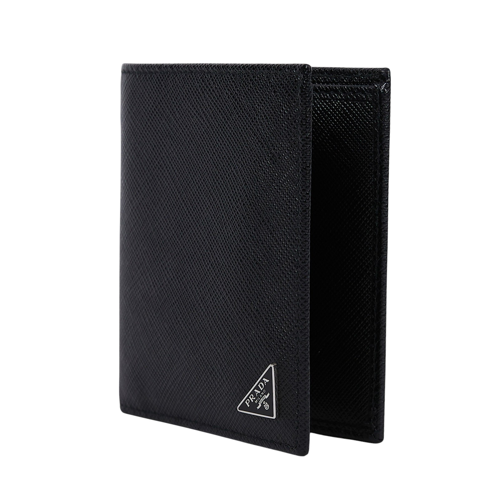 普拉達 PRADA Saffiano 皮革 錢包 短夾 2MO004_QHH 黑二折卡包 原廠盒子/保證卡