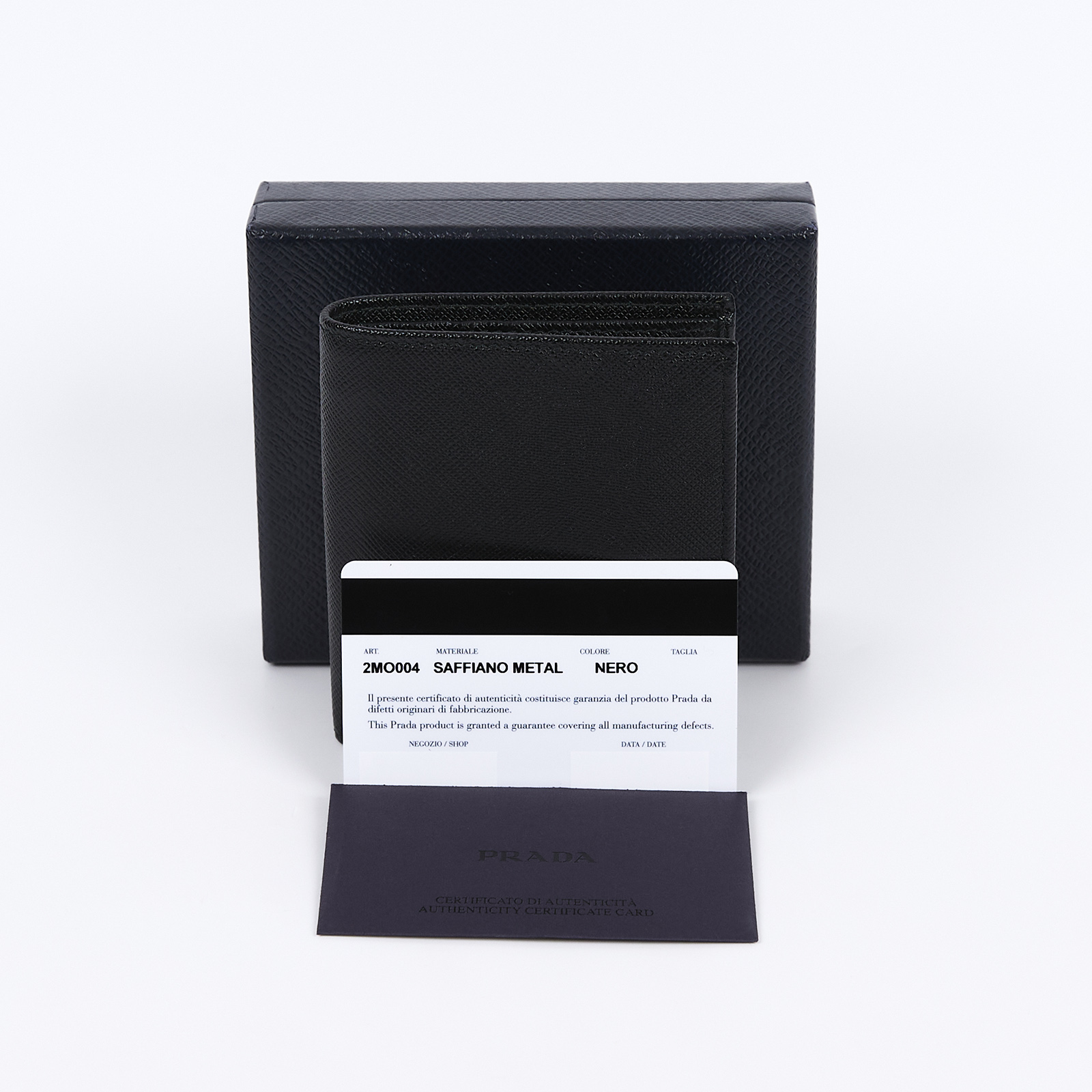 普拉達 PRADA Saffiano 皮革 錢包 短夾 2MO004_QHH 黑二折卡包 原廠盒子/保證卡