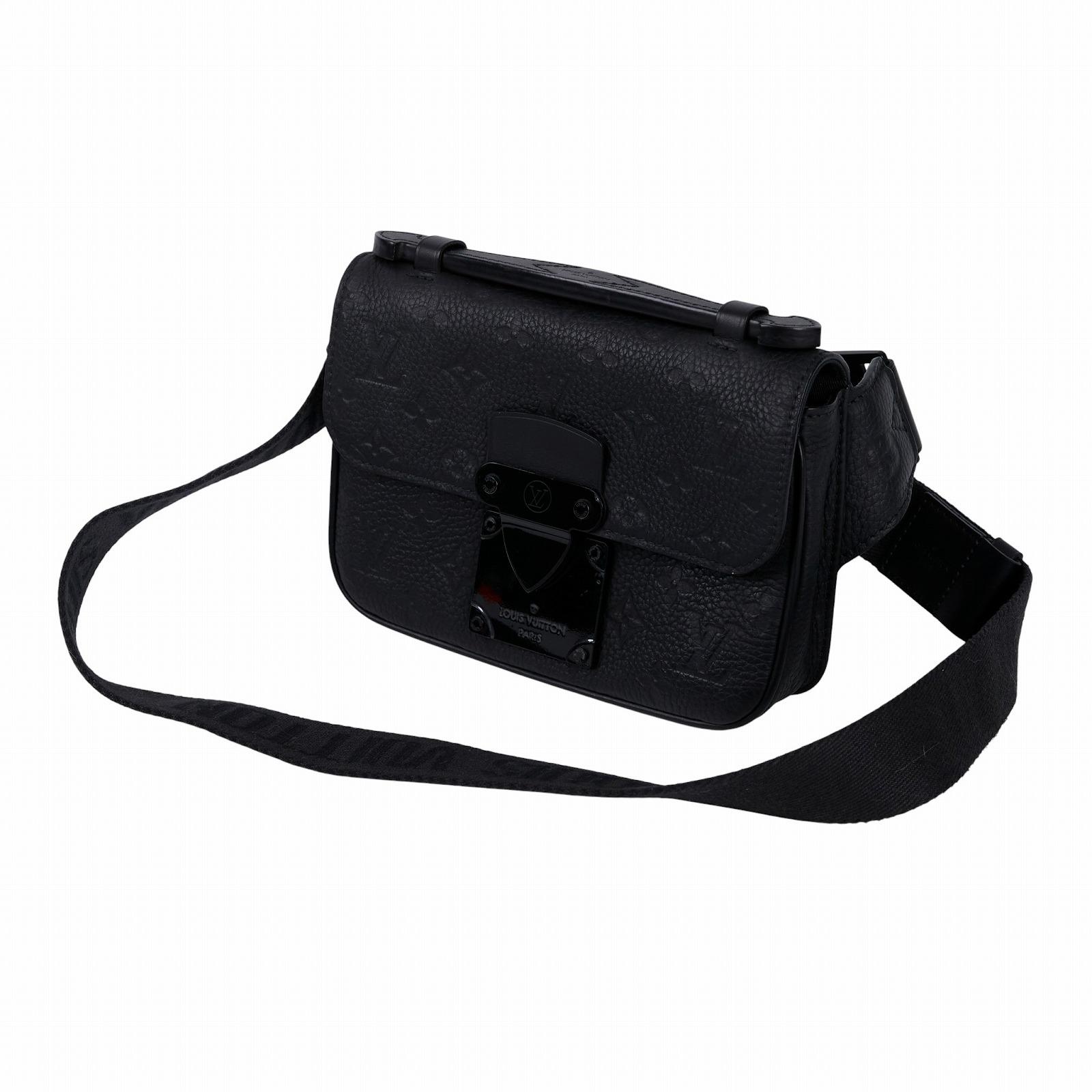 路易威登 LOUIS VUITTON S Lock 單肩包 Taurillon 牛皮 M58487 晶片款 黑原花壓紋S LOCK斜背包 原廠盒子