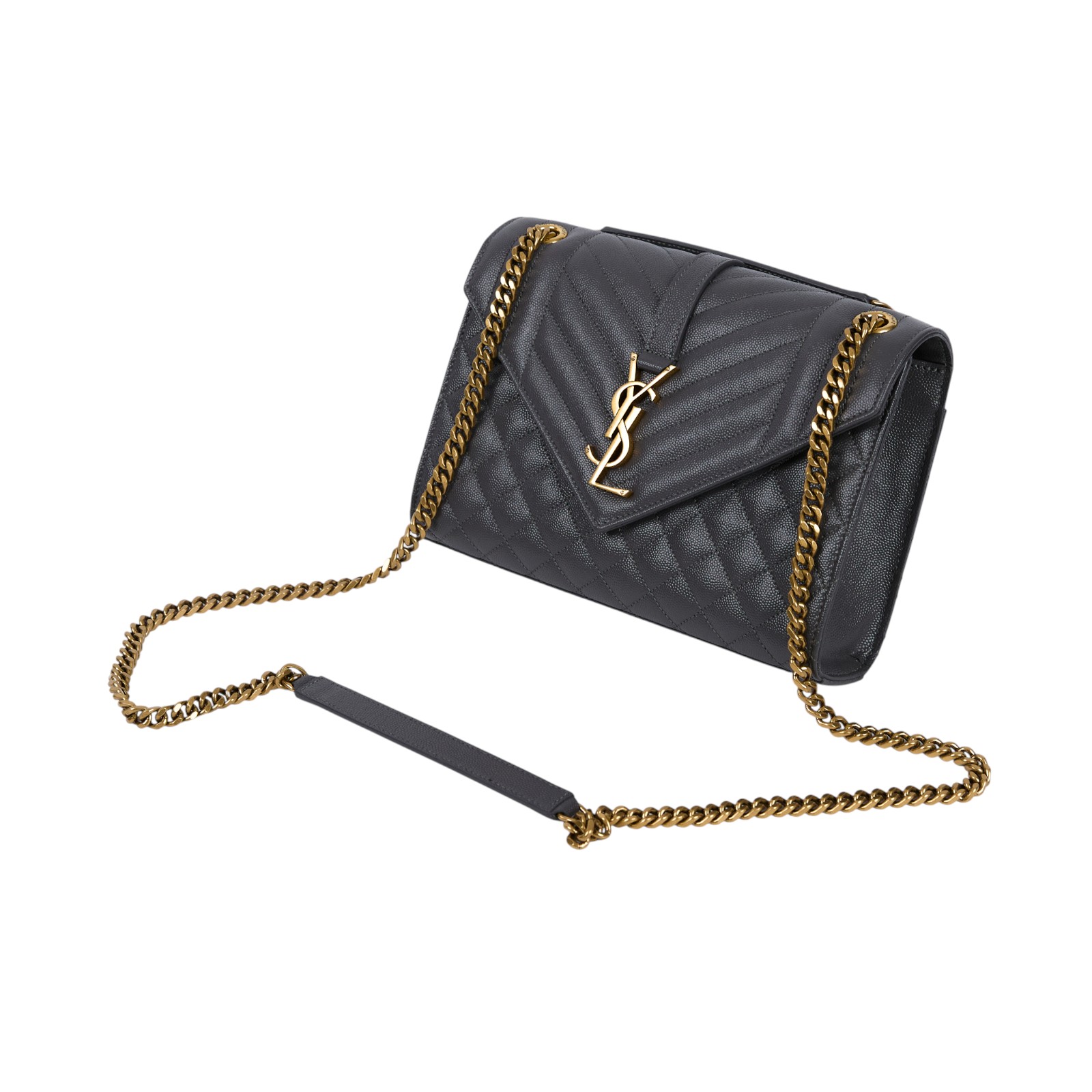 聖羅蘭 YSL SAINT LAURENT Envelope 粒面絎縫皮革 中型 信封袋 金色五金 600185BOW91  防塵袋