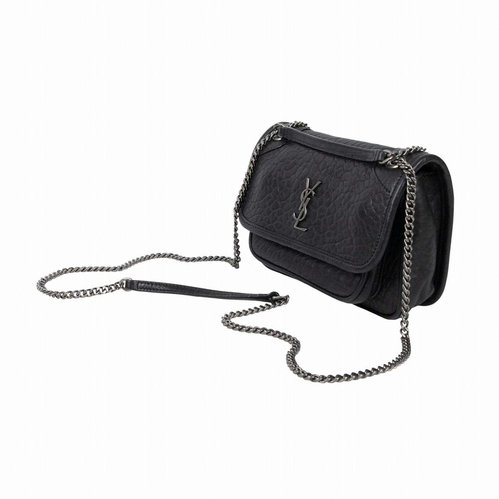 聖羅蘭 YSL SAINT LAURENT Niki 粒面小羊皮 迷你手袋 銀色五金 828736AACIA 黑銀粒面小羊皮NIKI MINI 原廠盒子/防塵袋