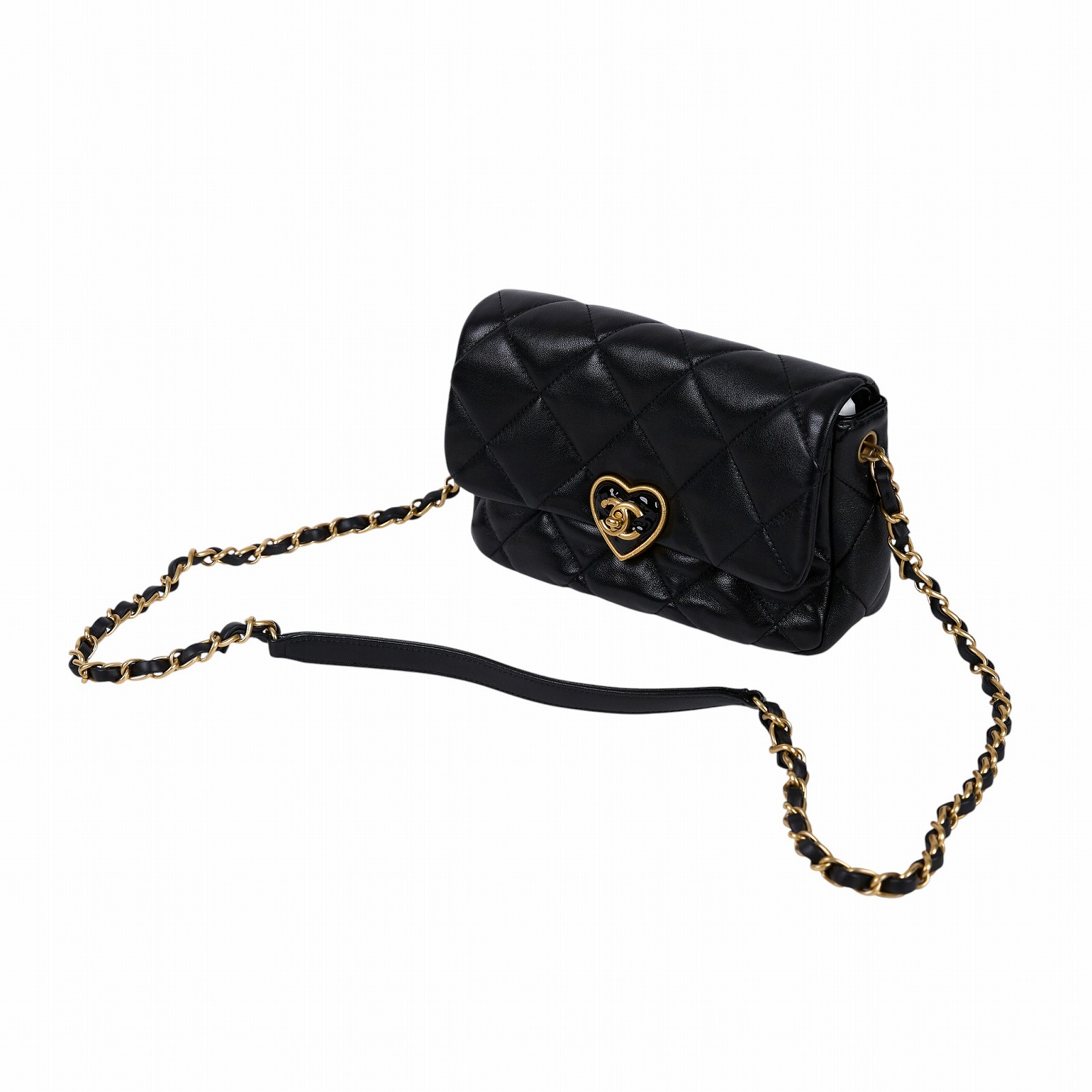 香奈兒 CHANEL CF Flap Bag  肩背 斜背包 AS3986 晶片款 黑羊愛心砝瑯扣掀蓋包 原廠盒子/防塵袋