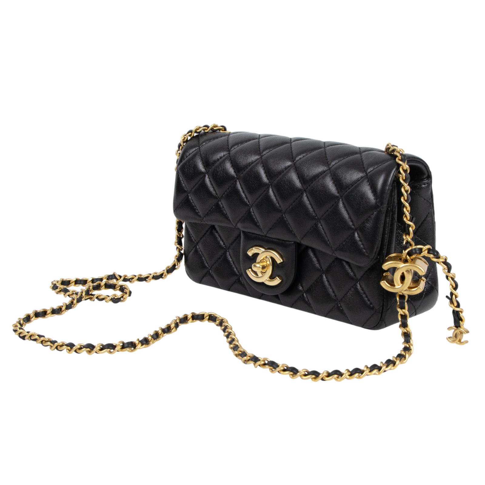 香奈兒 CHANEL Coco 20  肩背 斜背 經典口蓋包  晶片款 黑金羊雙C調節扣COCO20 原廠盒子/防塵袋