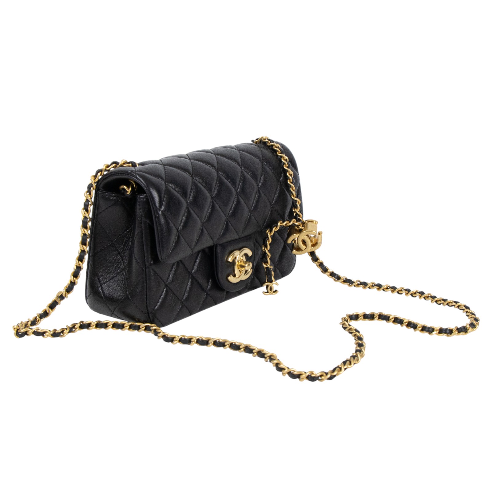 香奈兒 CHANEL Coco 20  肩背 斜背 經典口蓋包  晶片款 黑金羊雙C調節扣COCO20 原廠盒子/防塵袋