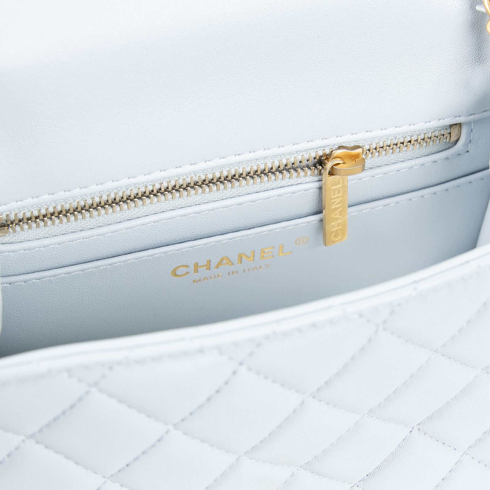 香奈兒 CHANEL CF 方形 迷你 口蓋包  晶片款 淺灰藍雙C調節扣COCO17方胖 原廠盒子/防塵袋