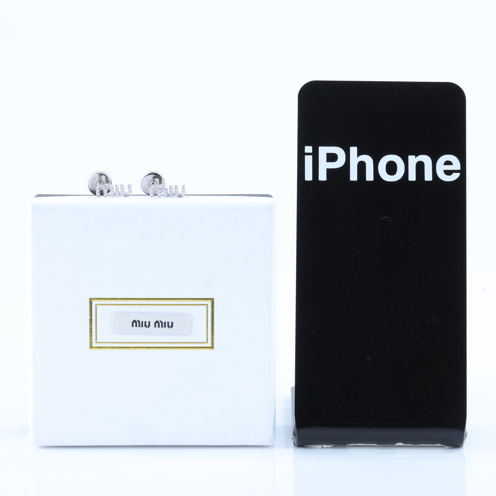 繆繆 MIU MIU 水晶 耳釘 5IO059_2DNC 銀水鑽耳環 原廠盒子/防塵袋