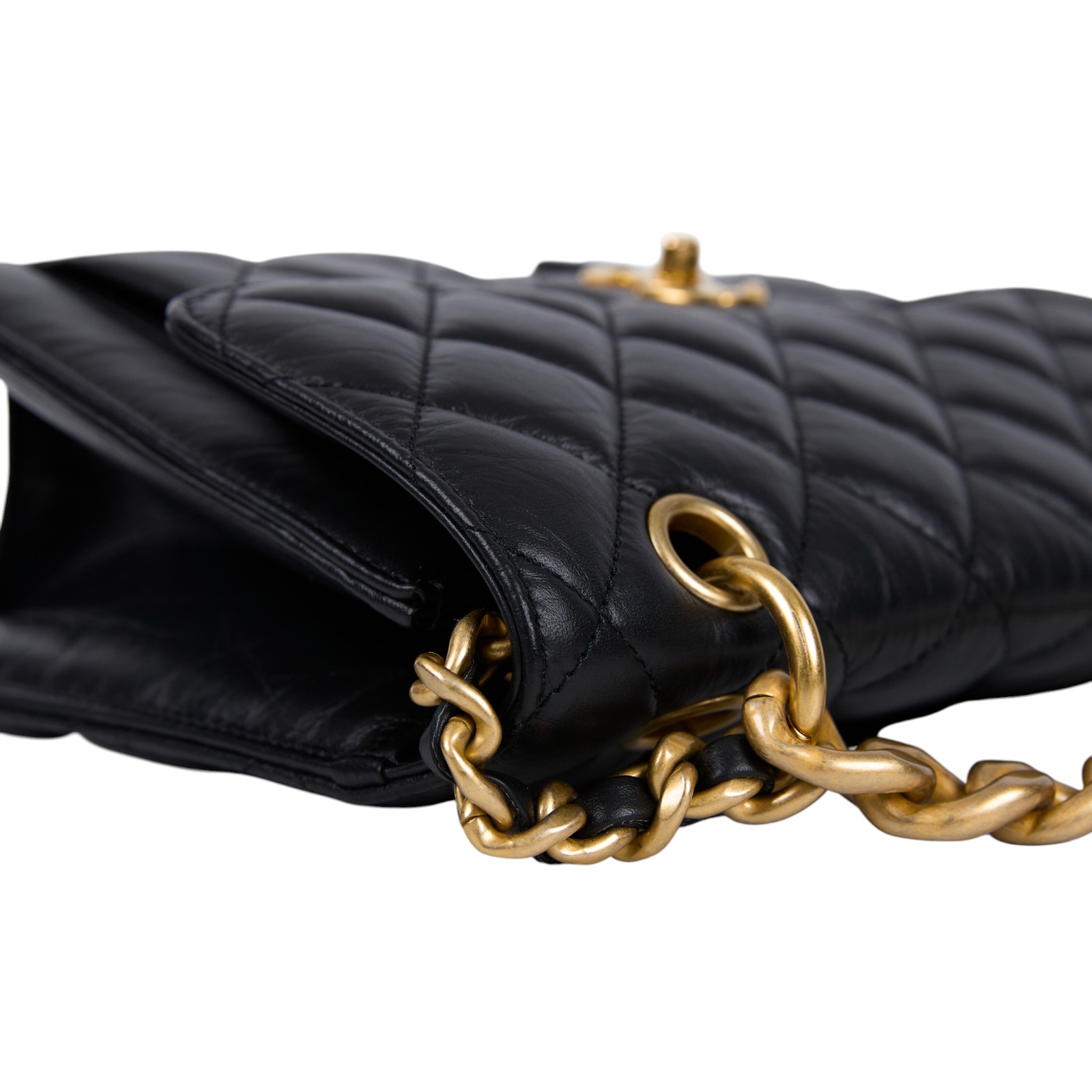 香奈兒 CHANEL 郵差包 翻蓋包  晶片款 黑金羊翻蓋2WAY 原廠盒子/防塵袋