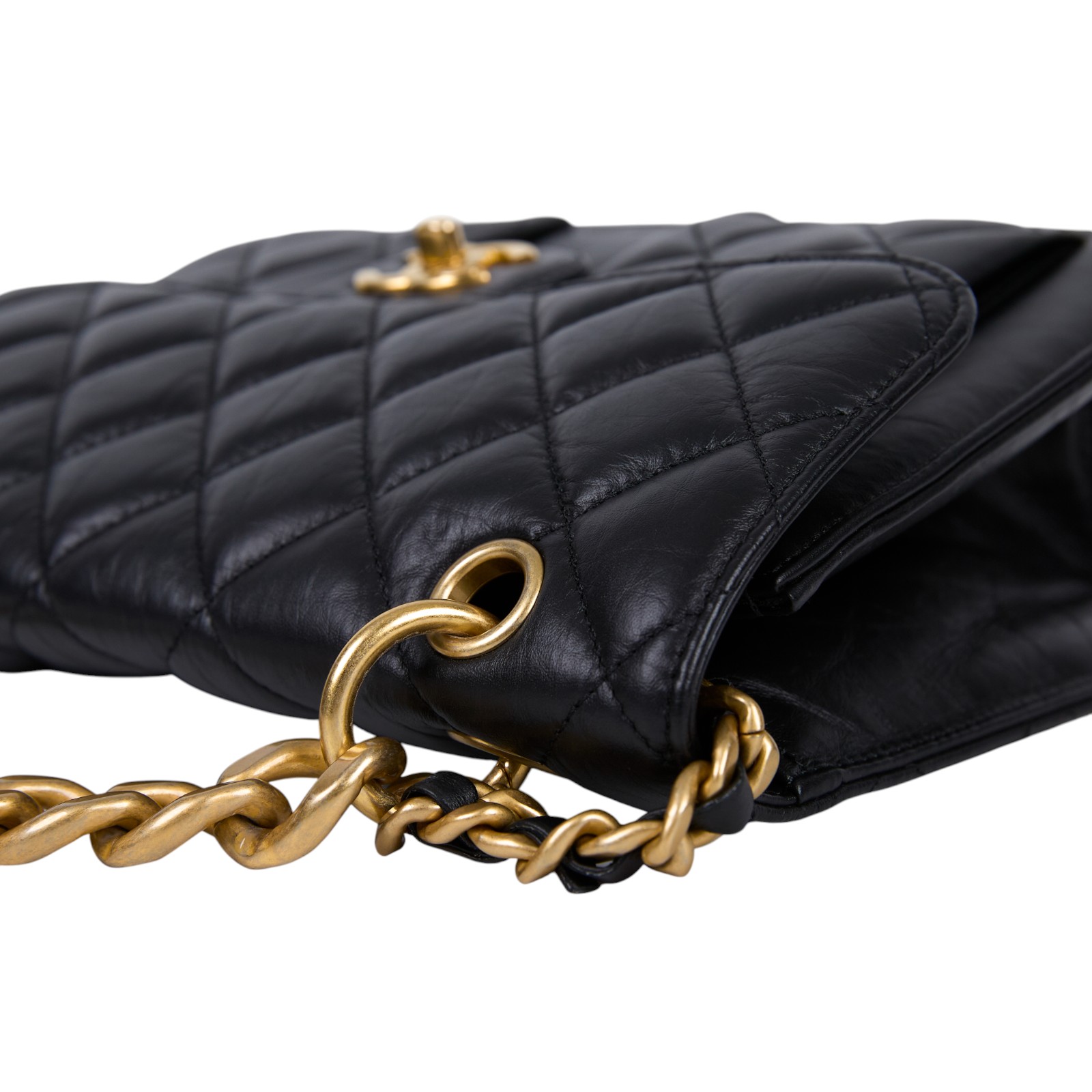 香奈兒 CHANEL 郵差包 翻蓋包  晶片款 黑金羊翻蓋2WAY 原廠盒子/防塵袋