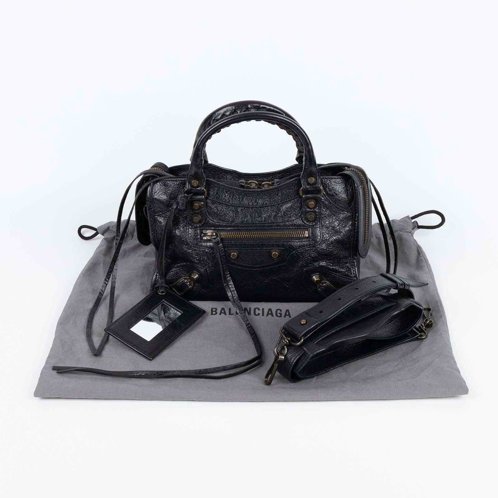 巴黎世家 BALENCIAGA Mini City 機車包 300295D94JN 黑CITY MINI 防塵袋/鏡子