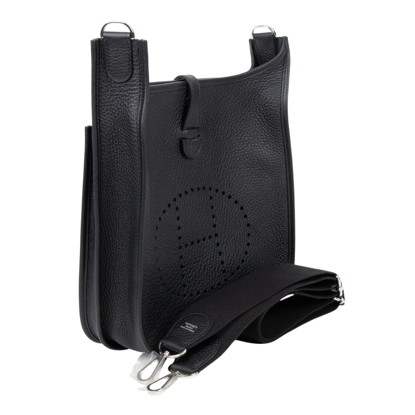 愛馬仕 Hermes Evelyne Bag 伊芙琳包 29 馬蹄型 銀色五金 黑色 H056277CK89 /  原廠盒子/防塵袋/購買證明影本