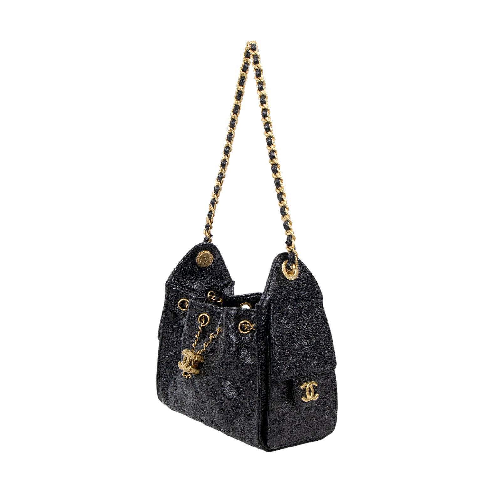 香奈兒 CHANEL 25 迷你包 AS5631 晶片款 黑荔枝金釦25包 MINI HOBO 無附屬品