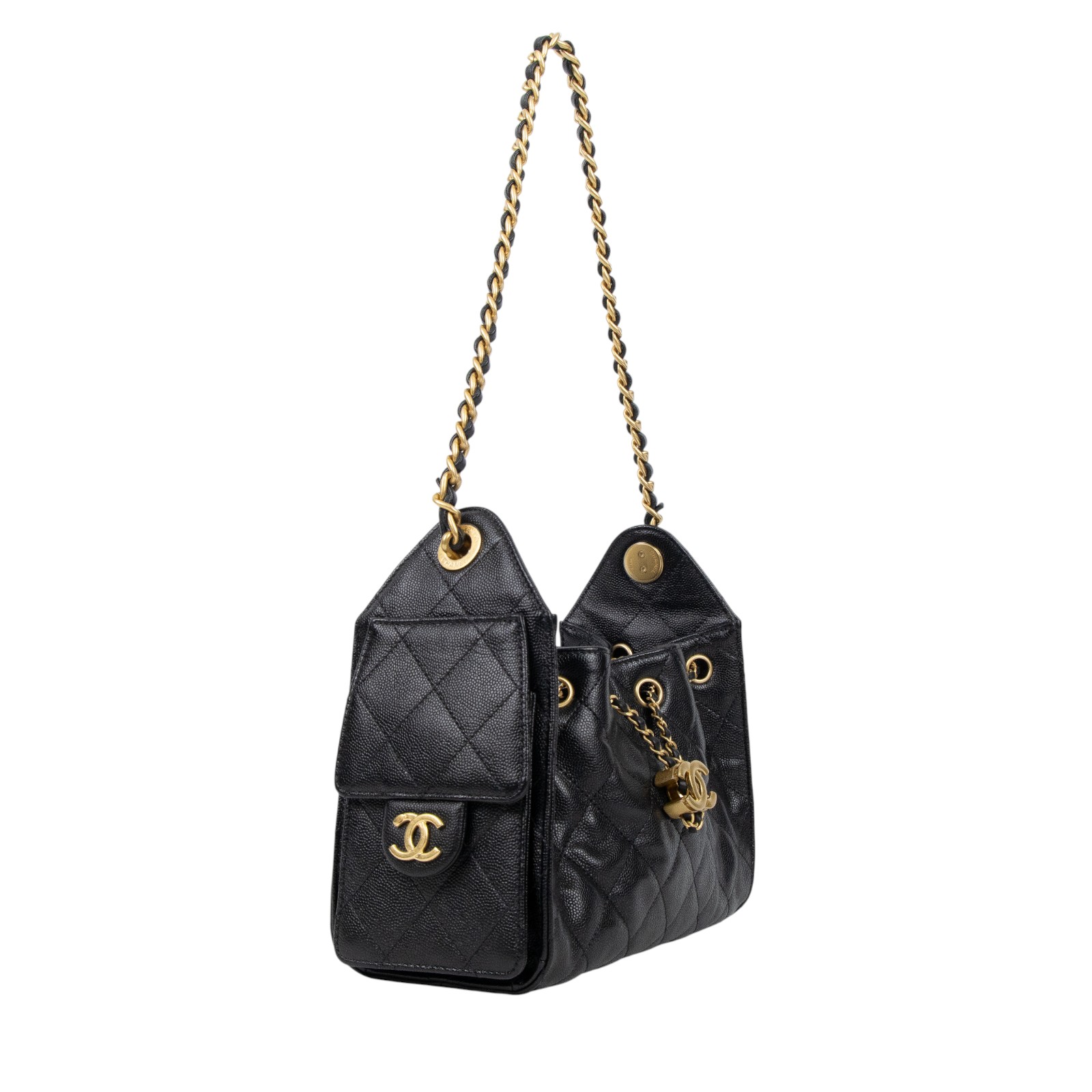 香奈兒 CHANEL 25 迷你包 AS5631 晶片款 黑荔枝金釦25包 MINI HOBO 無附屬品